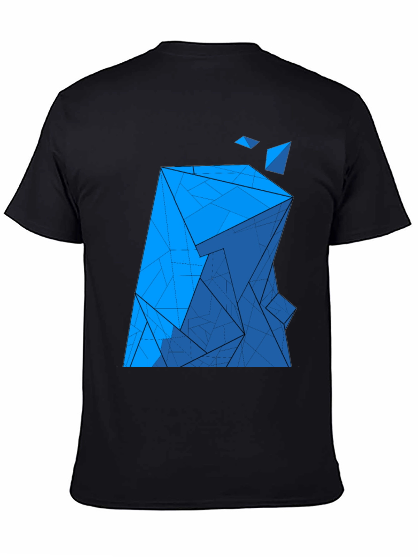 Black Abstract Blue Geometric Print Black T-Shirt view 4