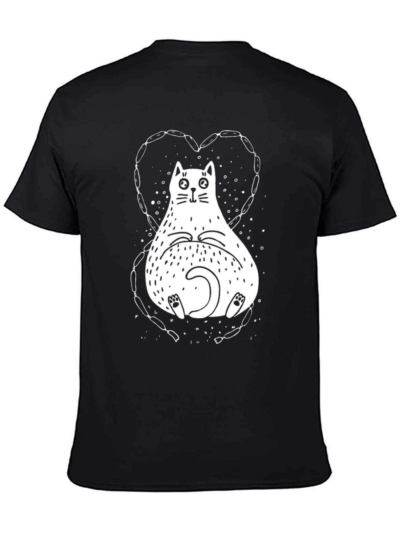 Black Funny Cat Sausage Heart Graphic T-Shirt view 4