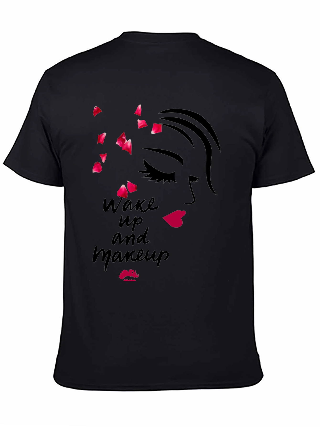Black Wake Up and Makeup Black Graphic Tee view 4