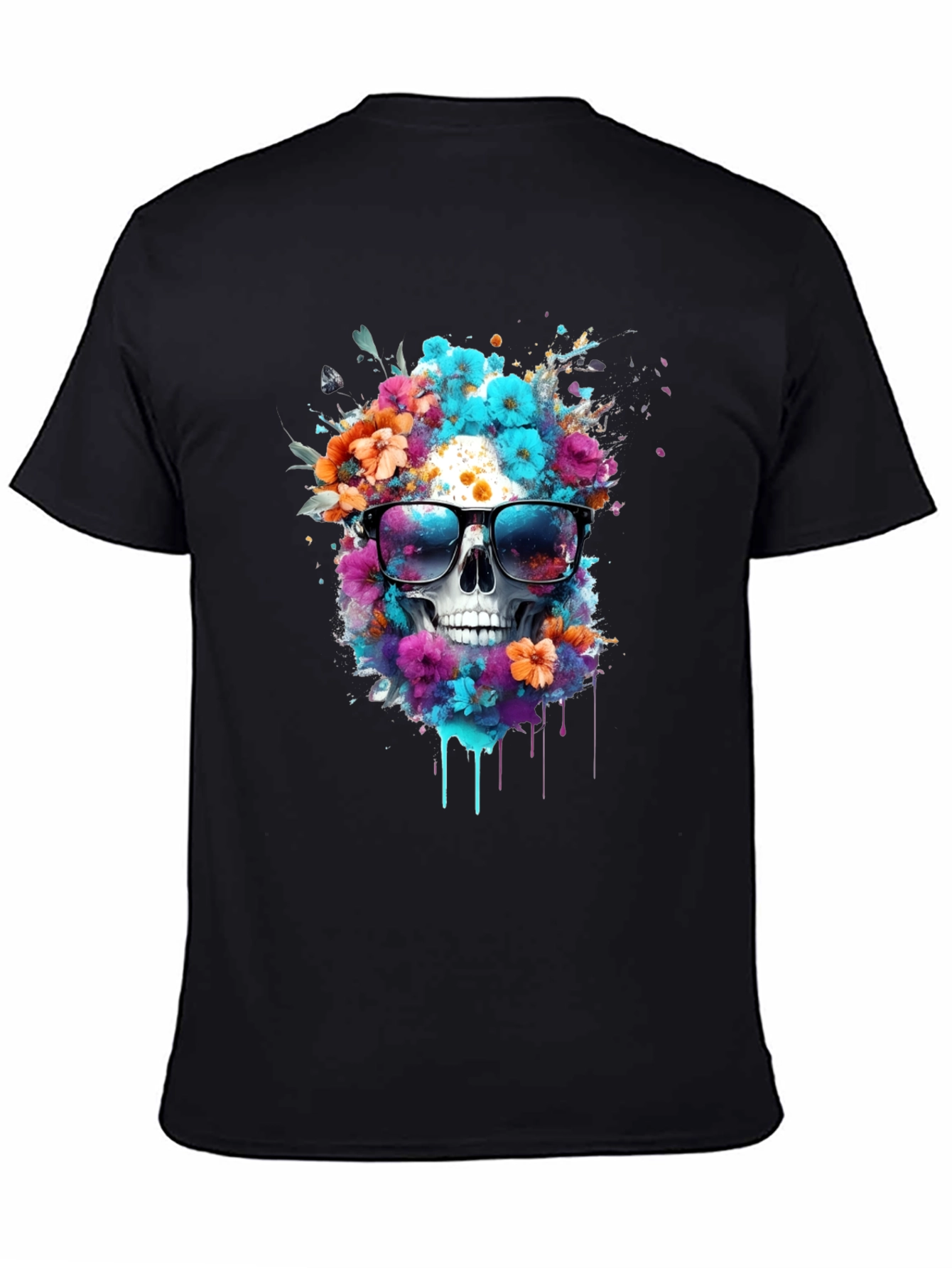 Black Floral Skull T-Shirt: Stylish & Unique Graphic Tee view 4