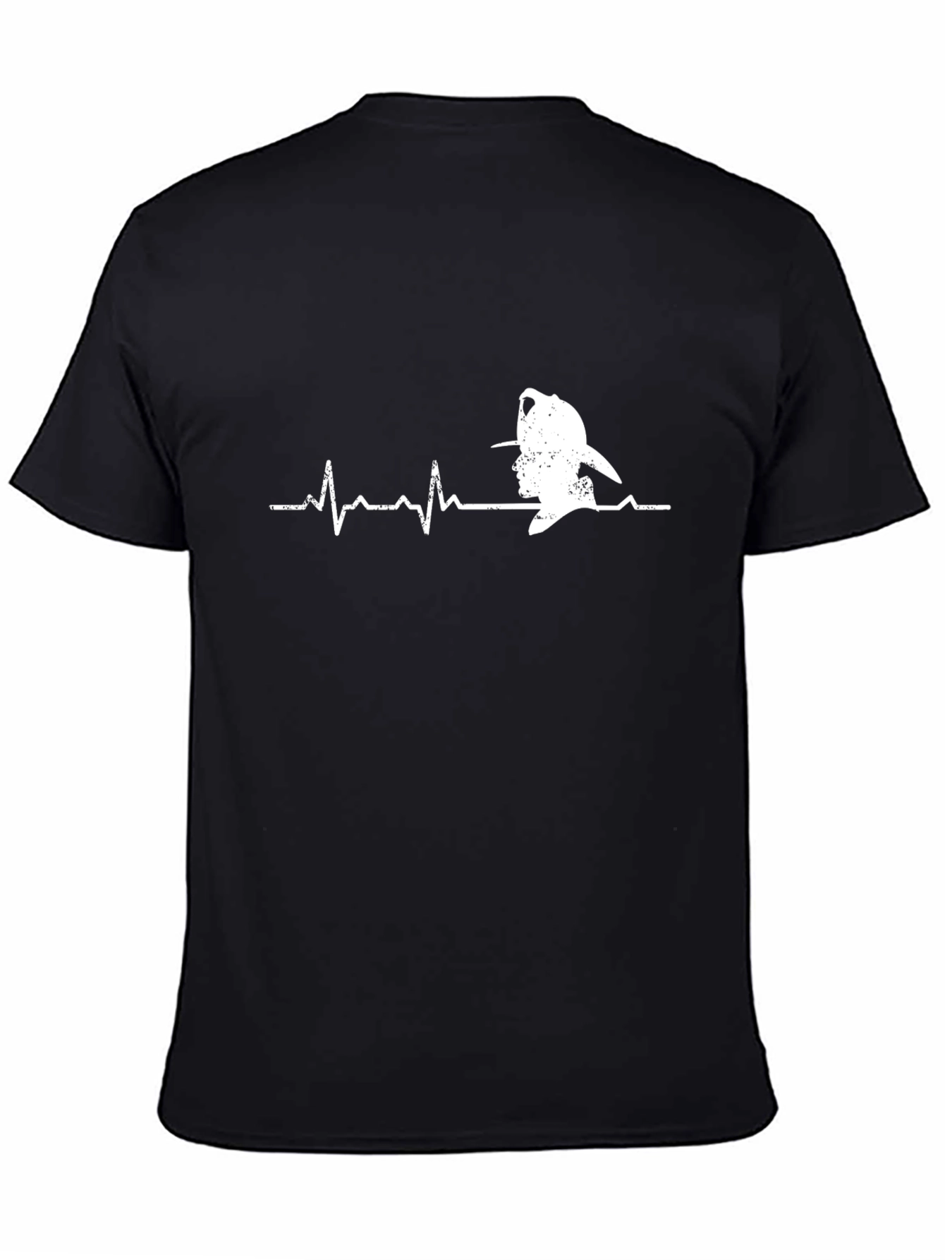 Black Firefighter Heartbeat Graphic Tee - Black Cotton Casual T-Shirt view 4