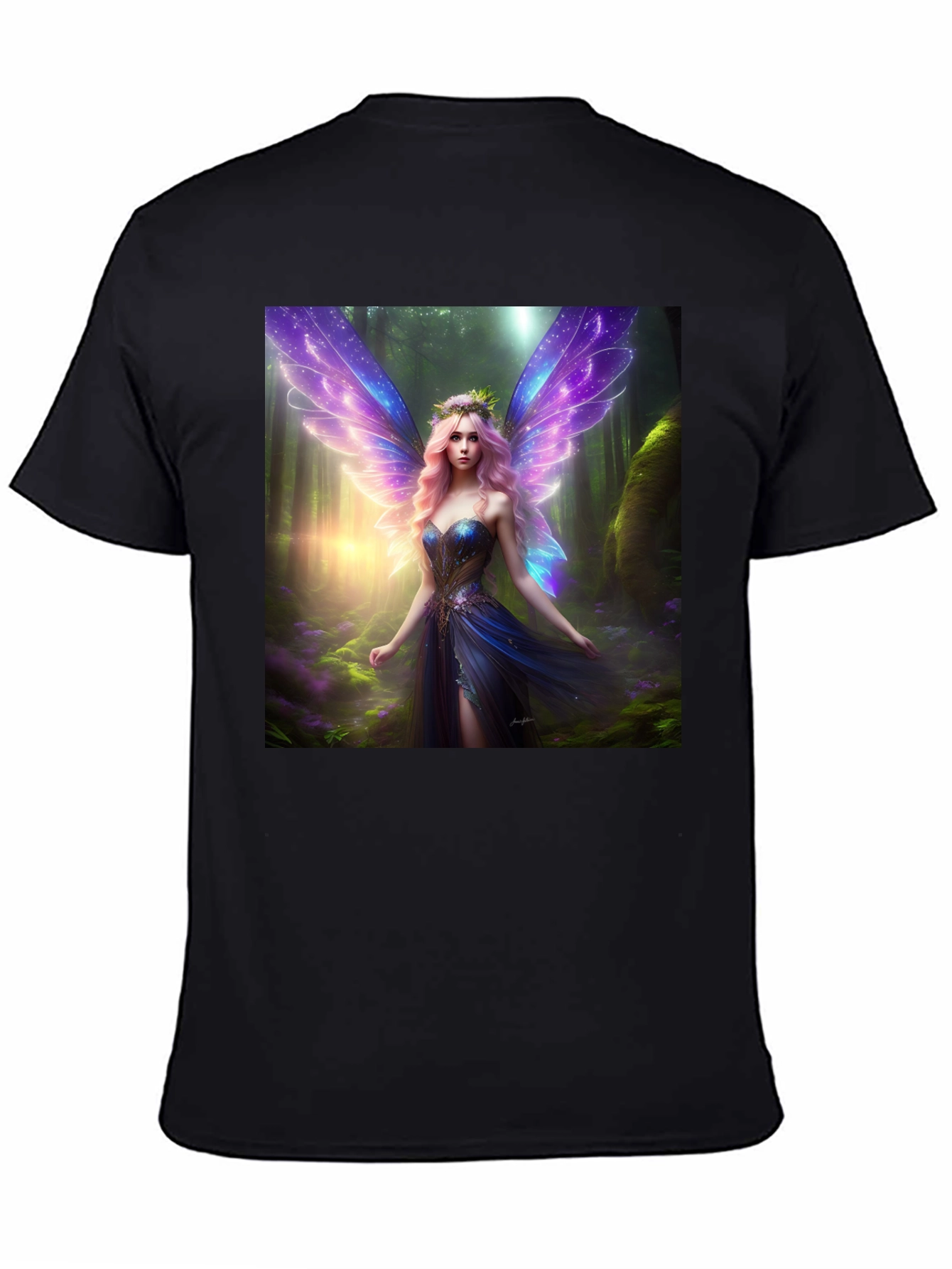 Black Fantasy Fairy Print Black Tee view 4