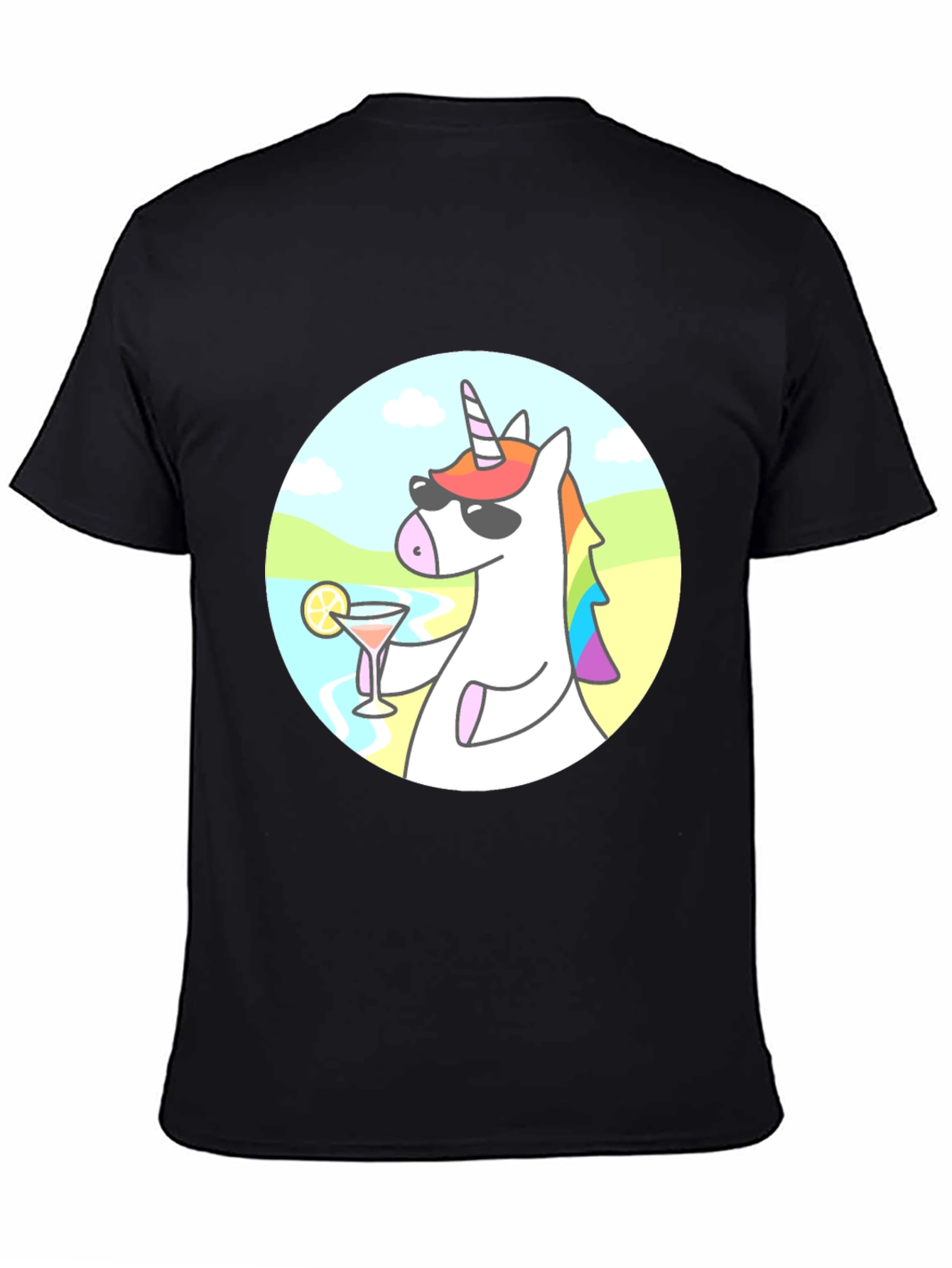 Black Cool Unicorn Cocktail T-Shirt - Black Cotton Graphic Tee view 4