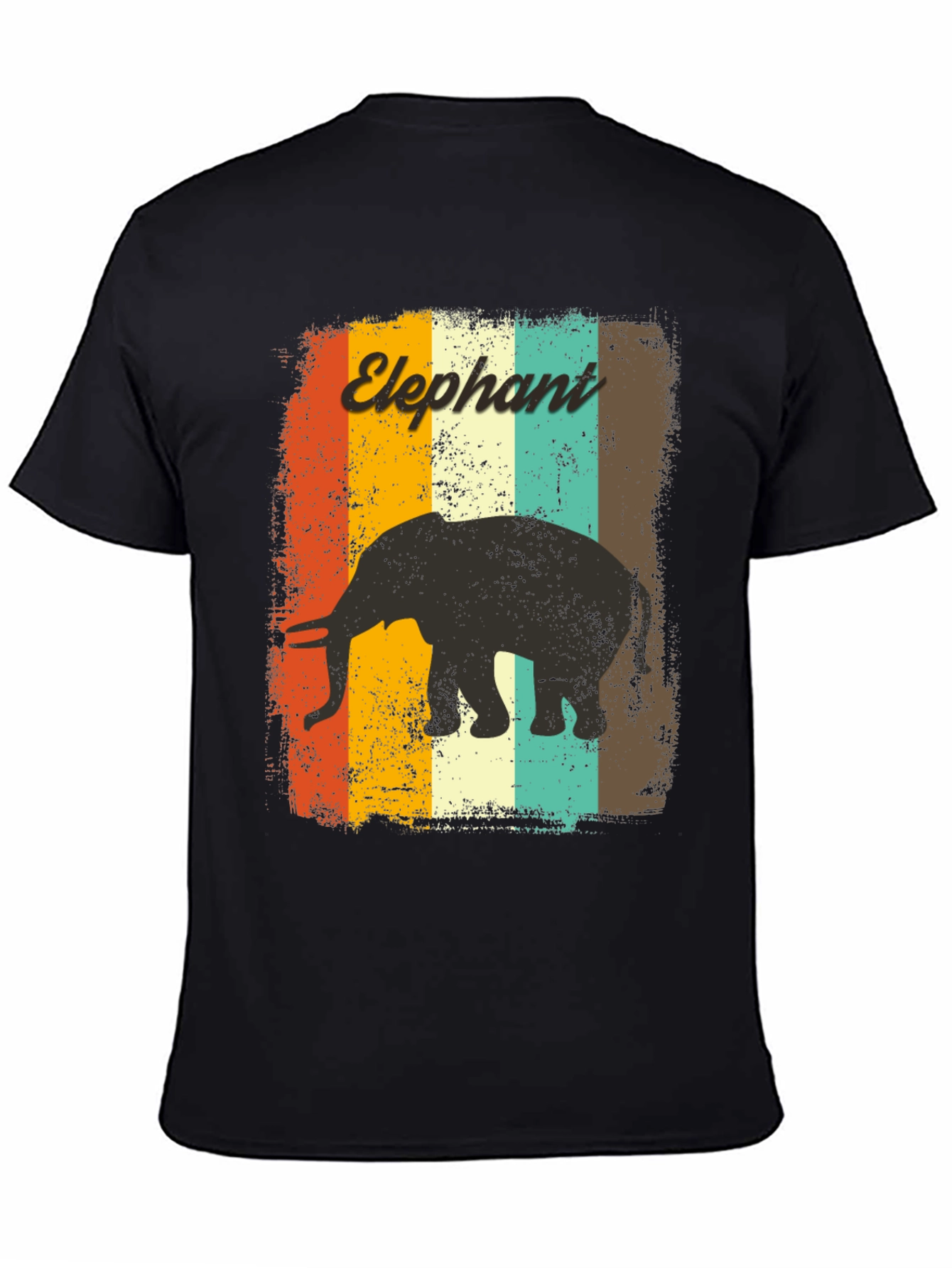 Black Retro Elephant Graphic T-Shirt view 4