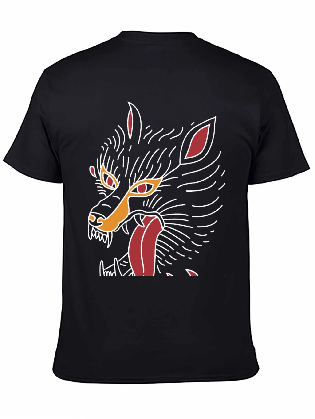 Black Men's Black Graphic Tee - Wolf Design view 4