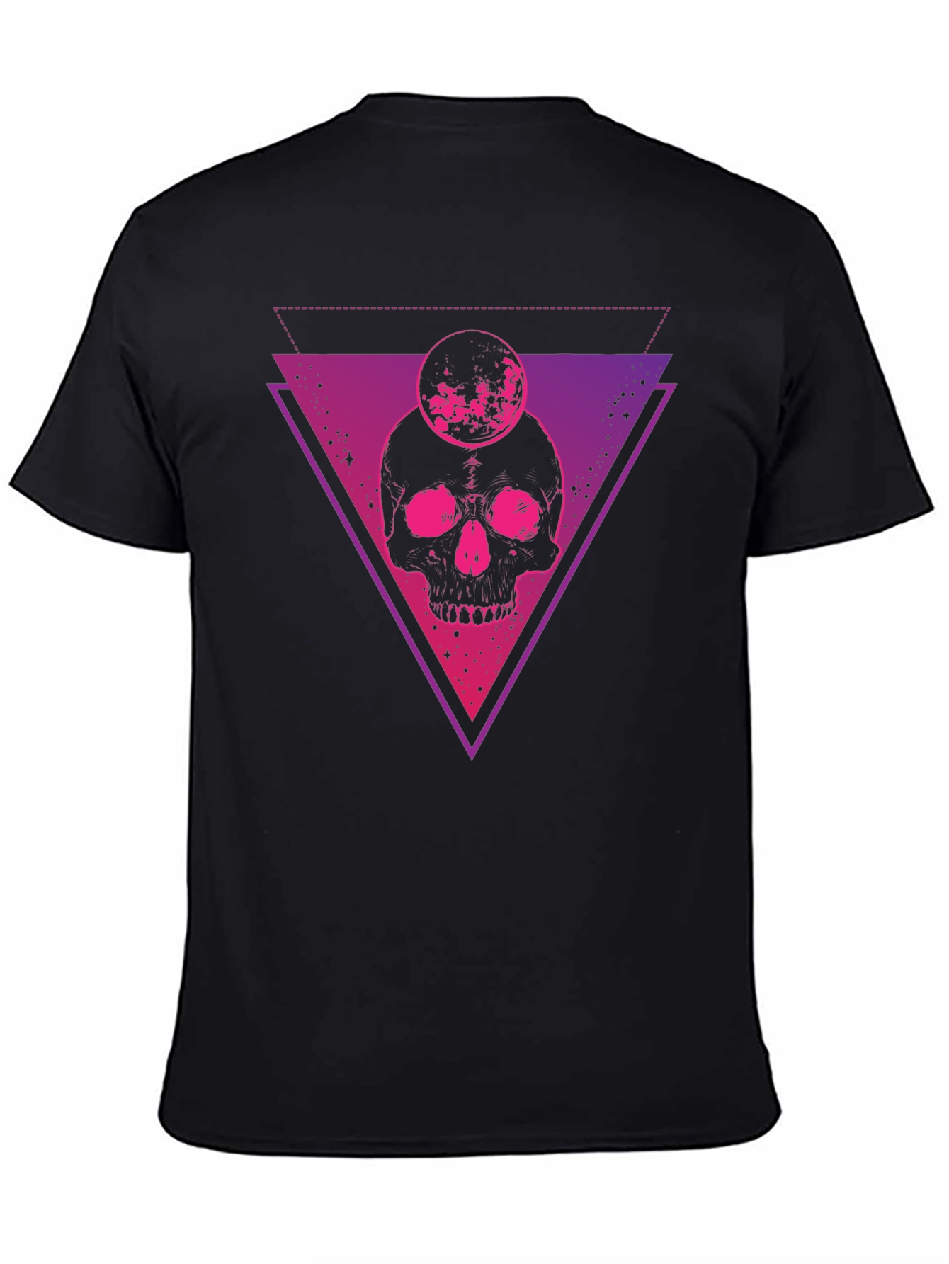 Black Skull & Moon Graphic Tee - Trendy Men's Black T-Shirt view 4