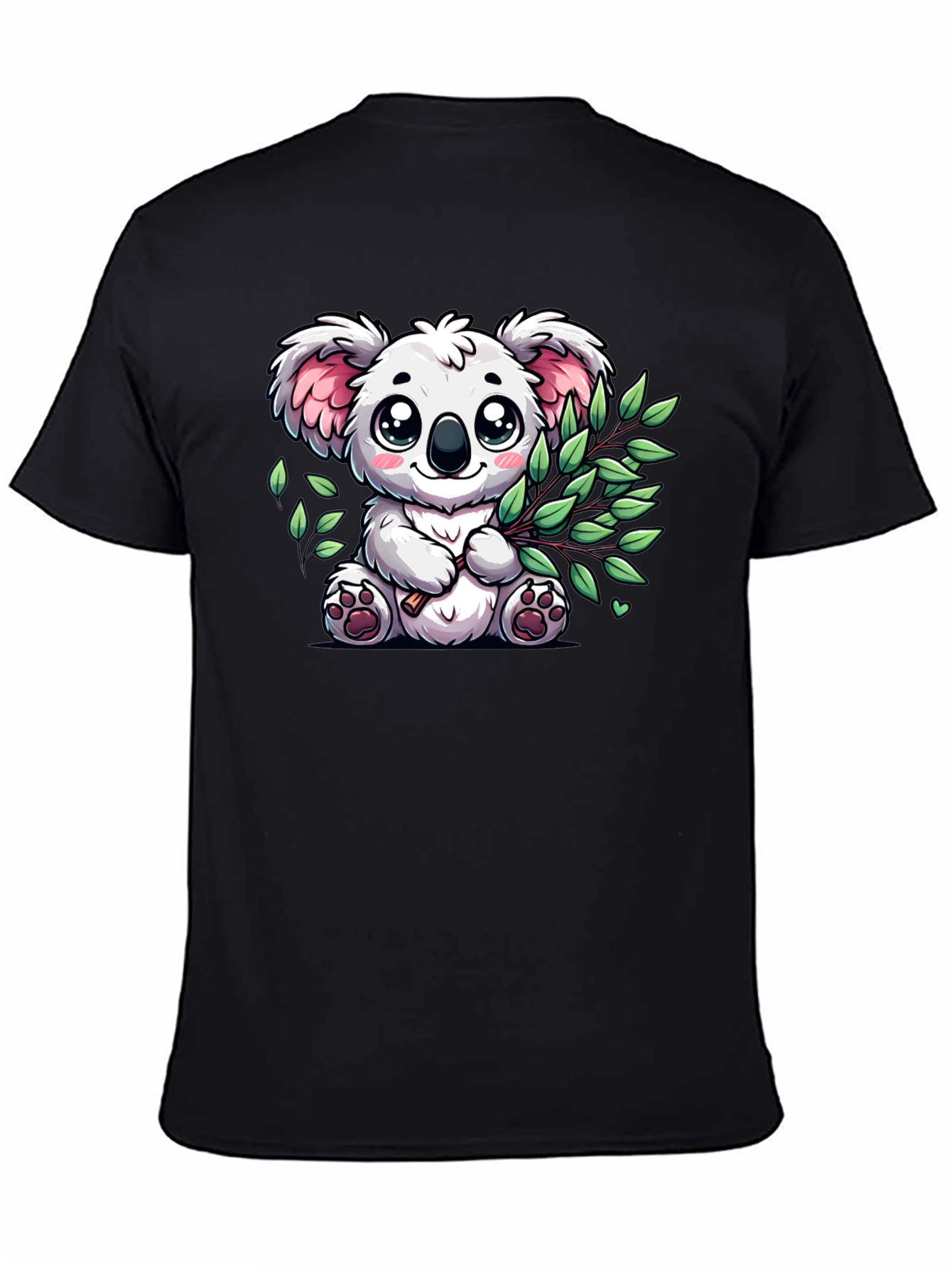 Black Cute Koala Bear Graphic Tee - Black Cotton T-Shirt view 4