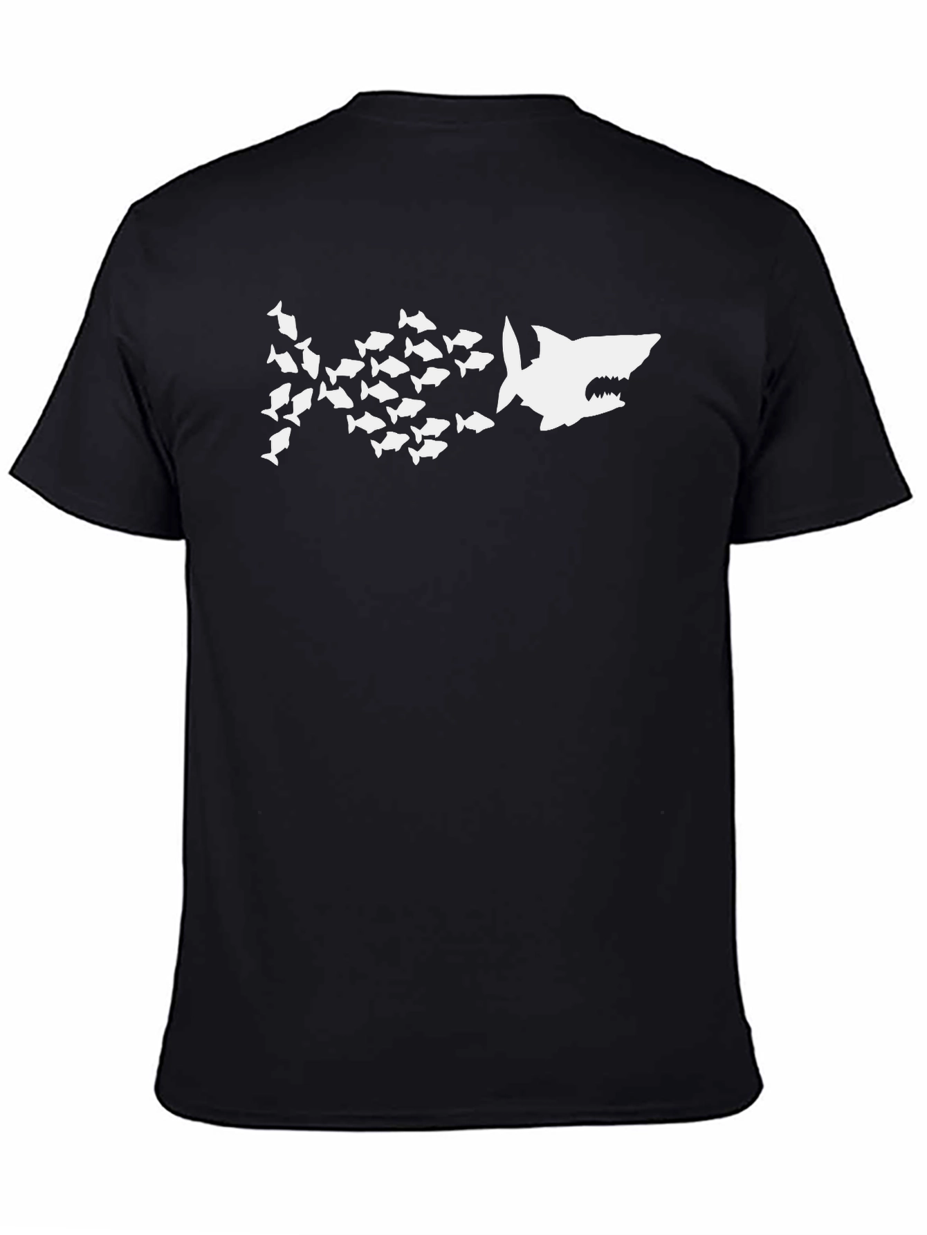 Black Shark Attack Tee: Fish School Graphic Black T-Shirt view 4