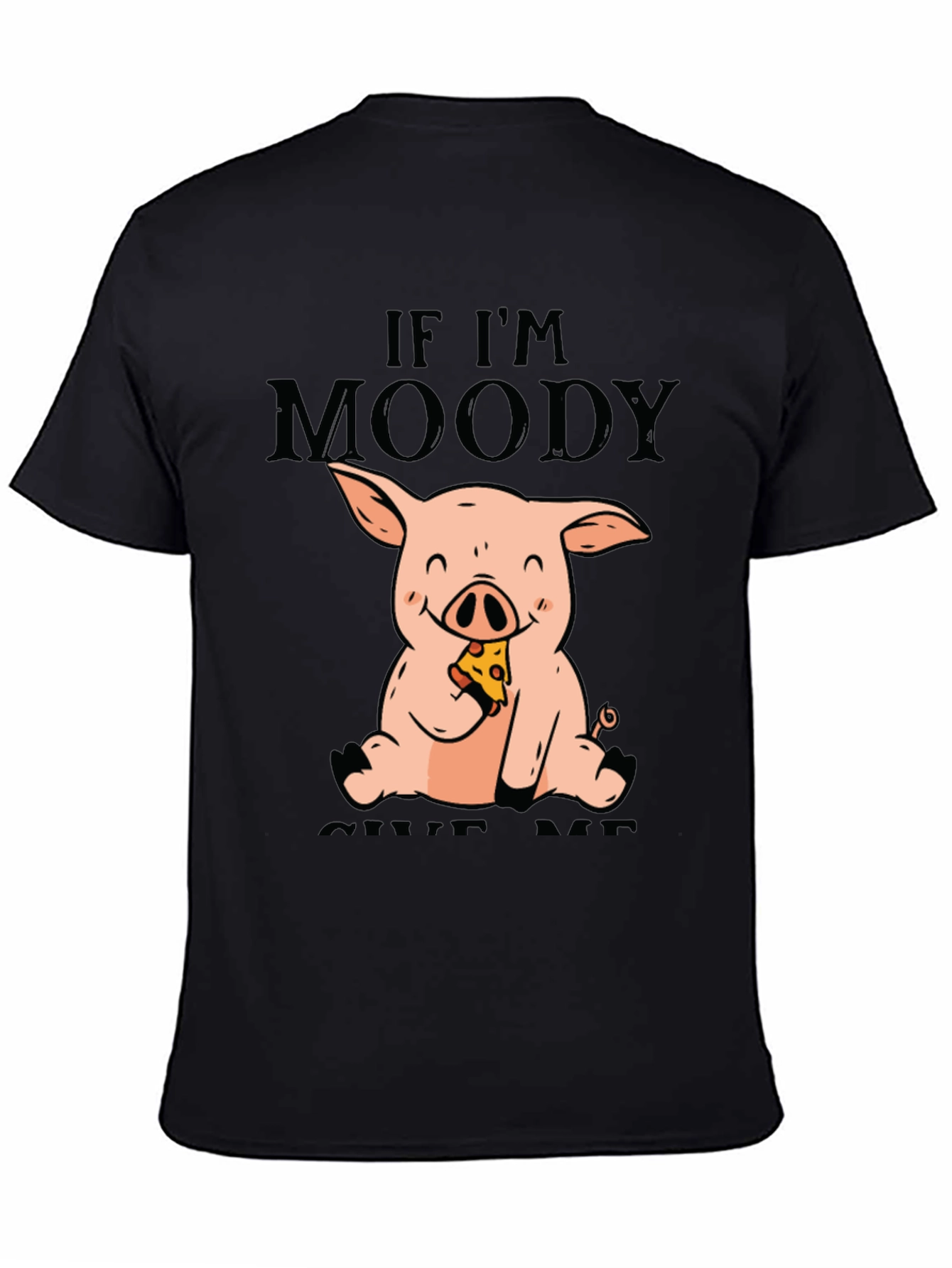 Black Moody Pig Pizza T-Shirt - Funny Graphic Tee view 4