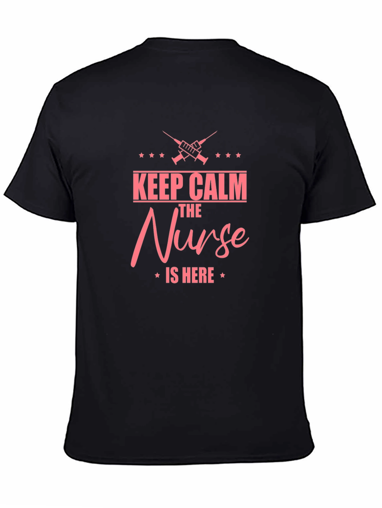 Black Keep Calm Nurse is Here Black Tee view 4