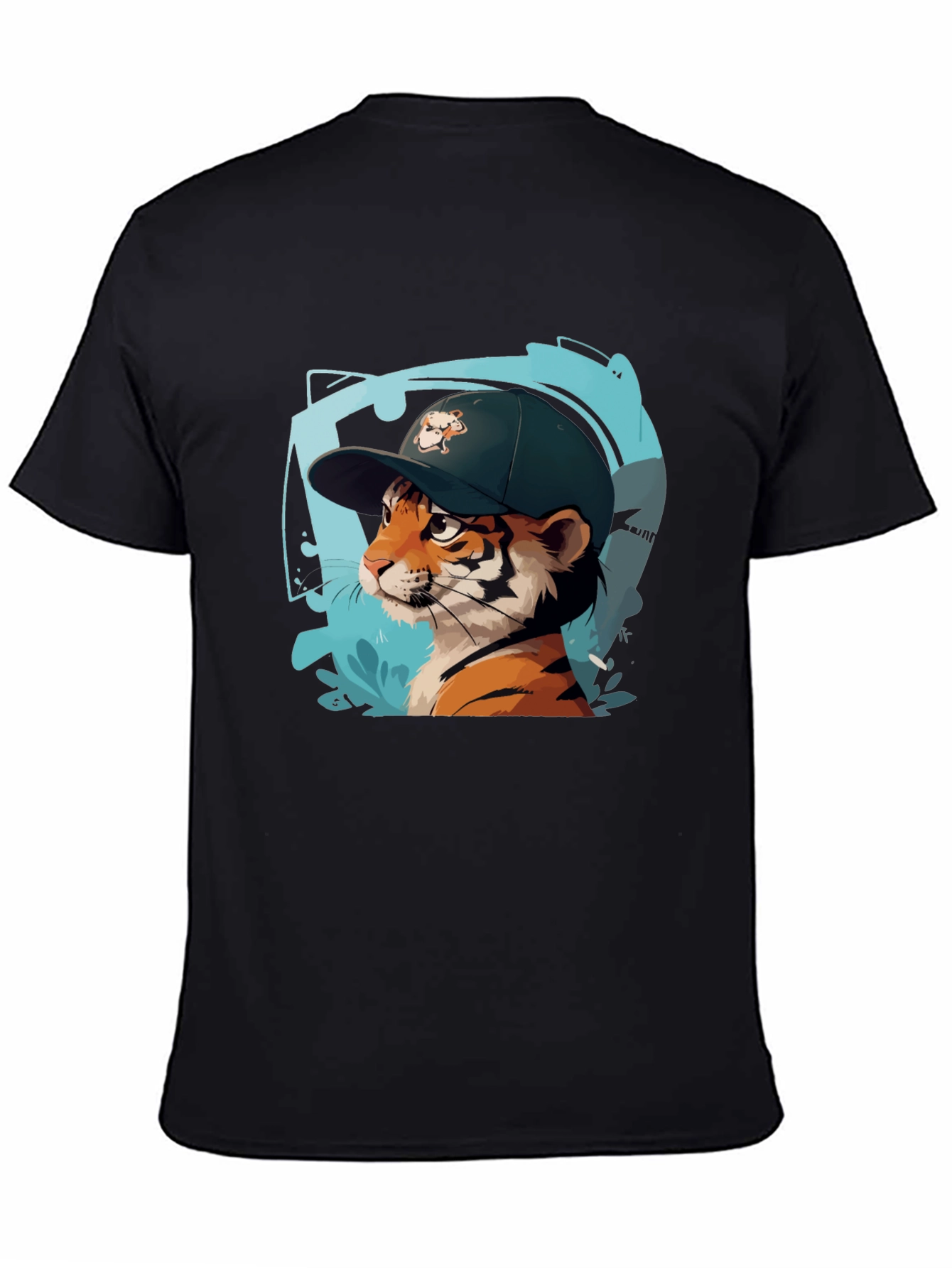 Black Cool Cat Tee - Tiger in a Hat Graphic Print Shirt view 4