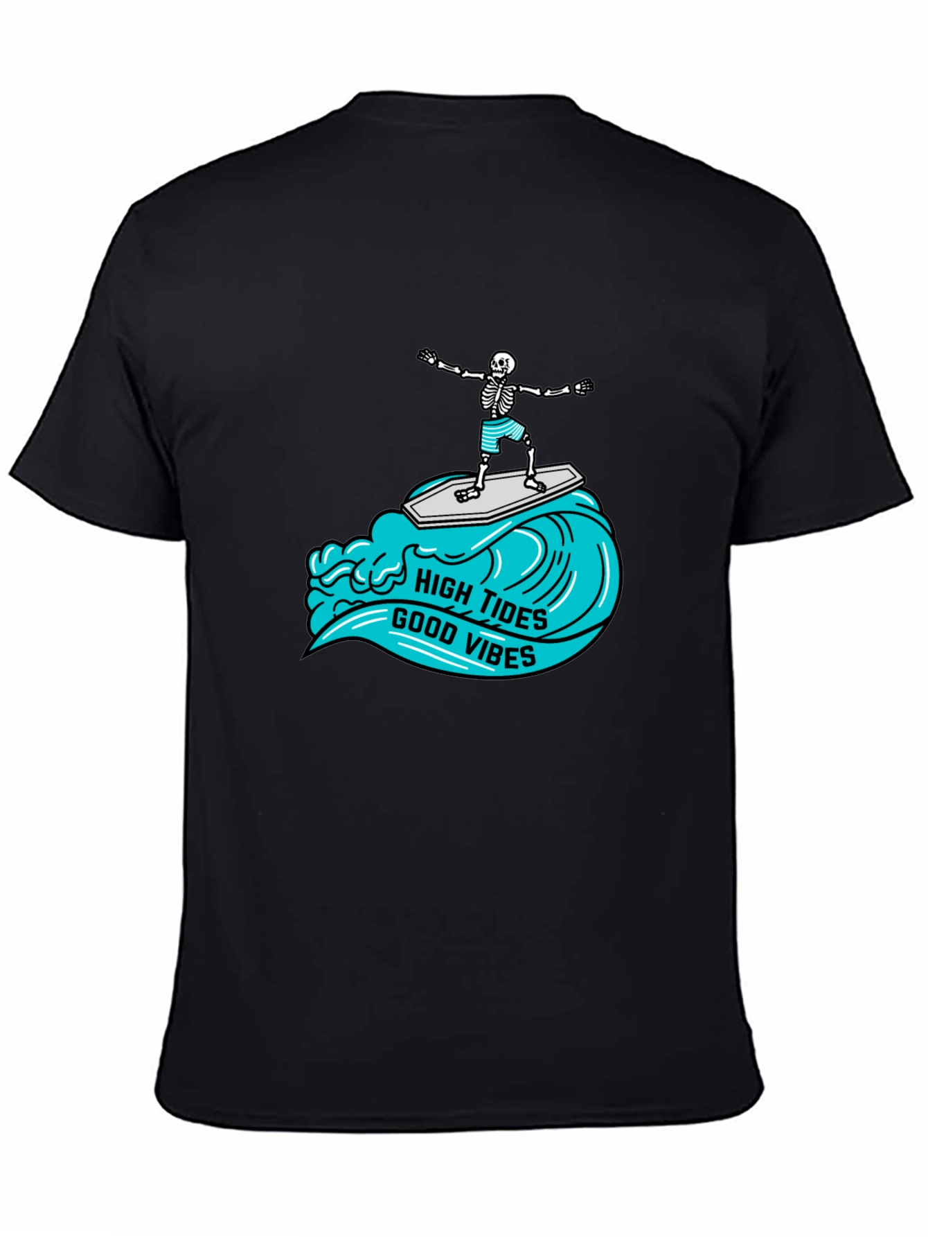 Black High Tides Good Vibes Skeleton Surfing Tee view 4