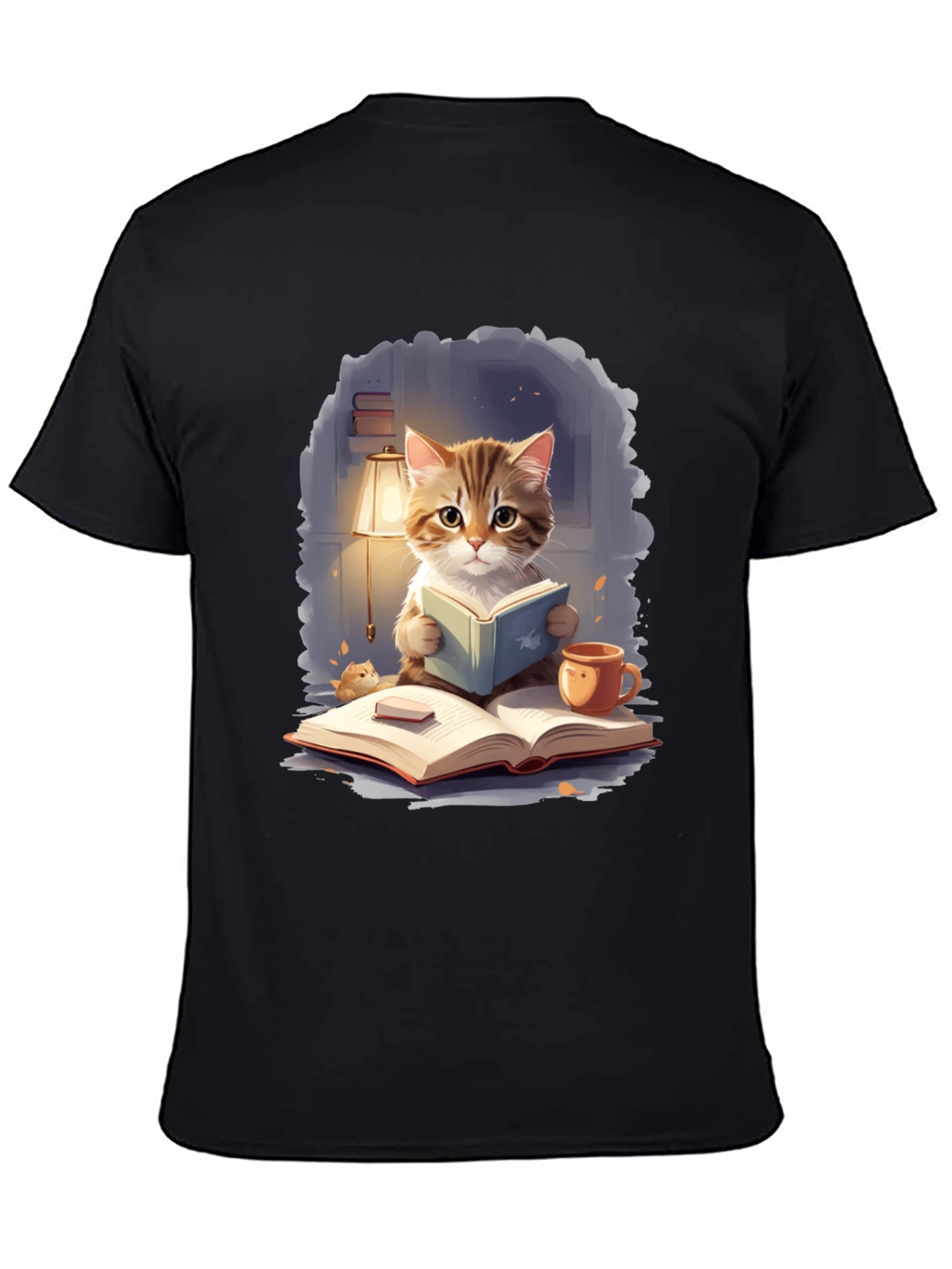 Black Cat Reading Book T-Shirt view 4