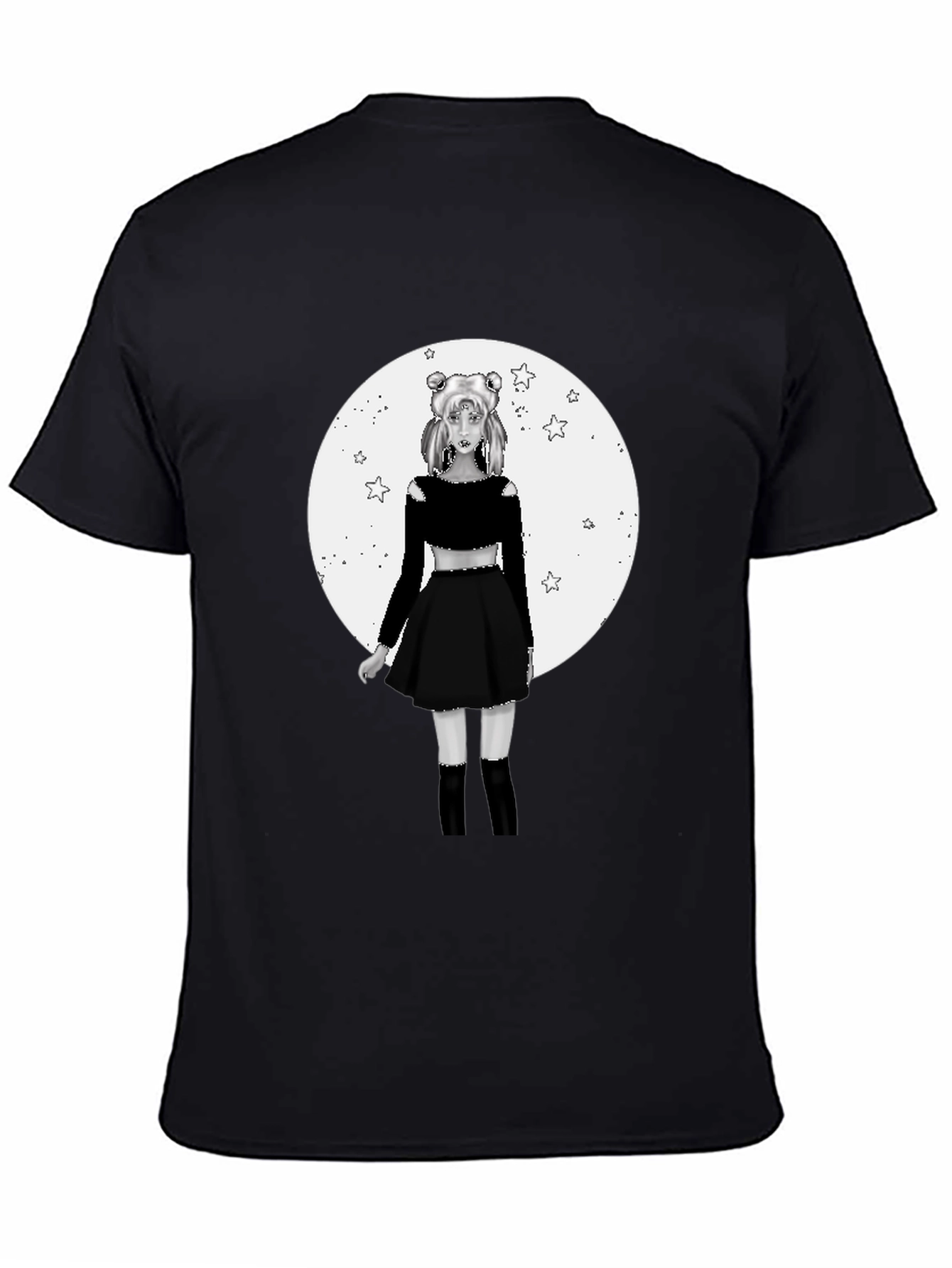 Black Anime Girl Moon Graphic Black T-Shirt view 4