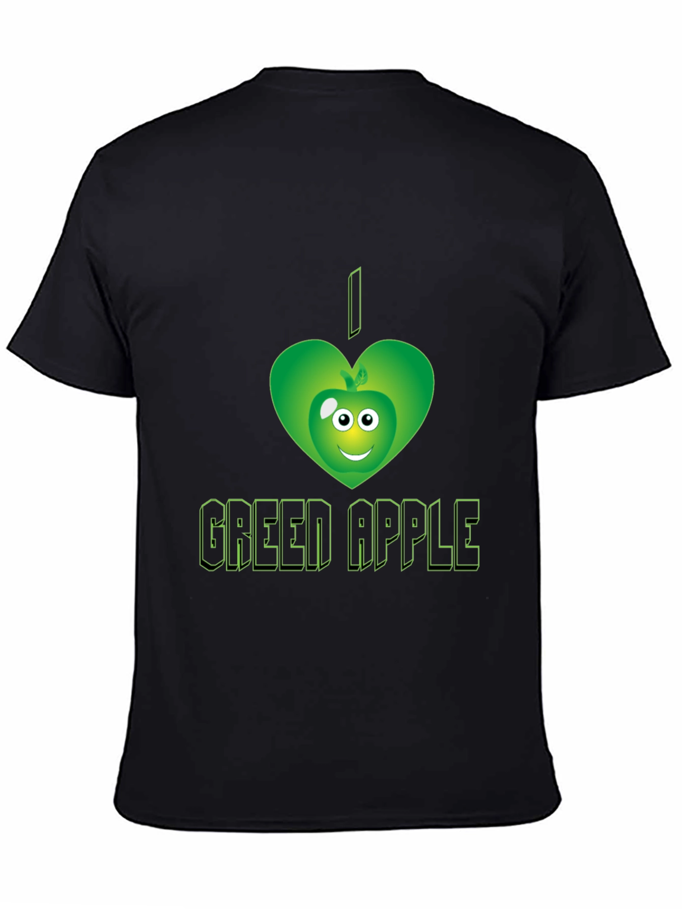 Black I Love Green Apple Graphic Tee - Trendy Casual Shirt view 4