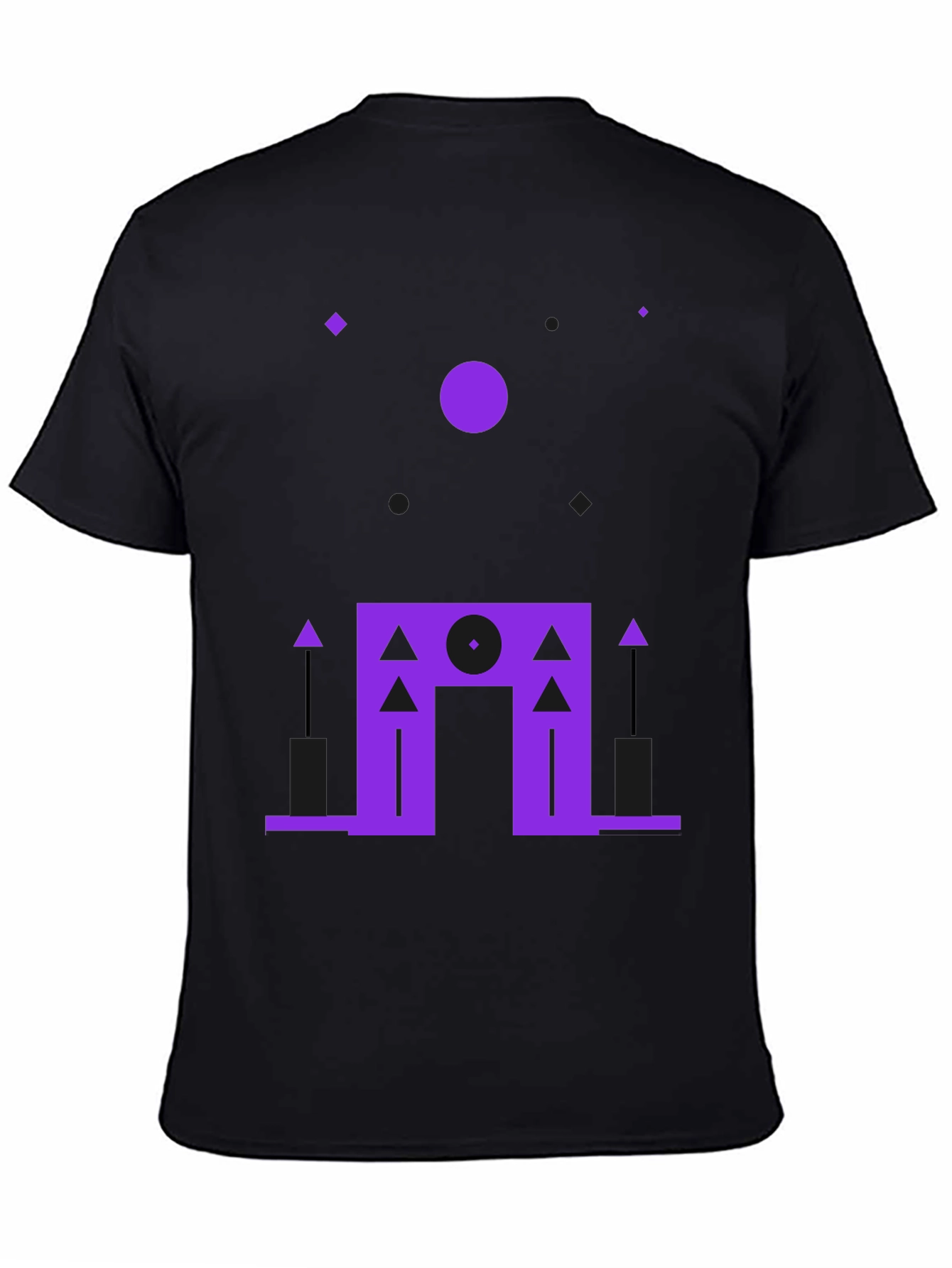 Black Geometric Purple Design Black T-Shirt view 4