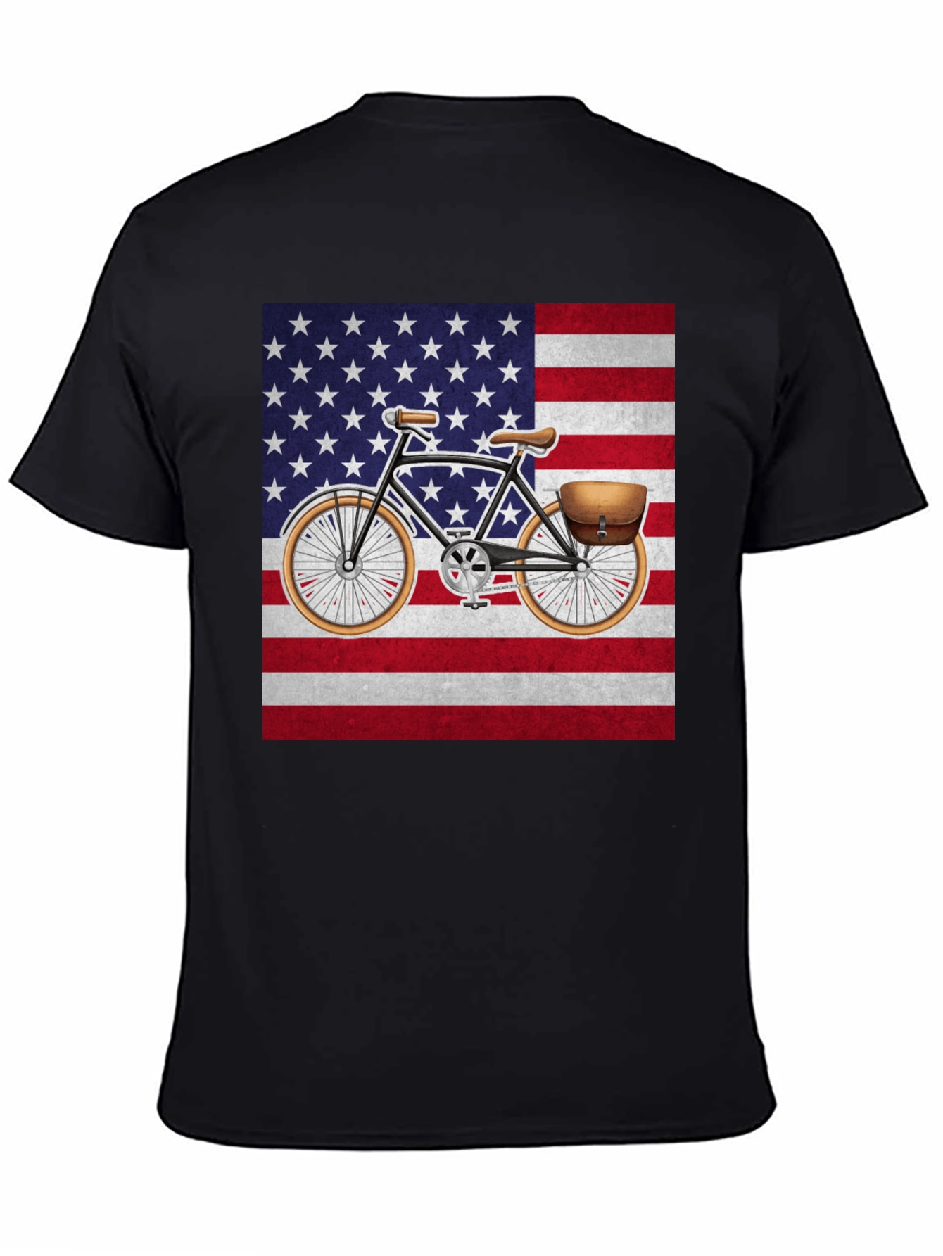 Black Vintage Bicycle American Flag T-Shirt view 4