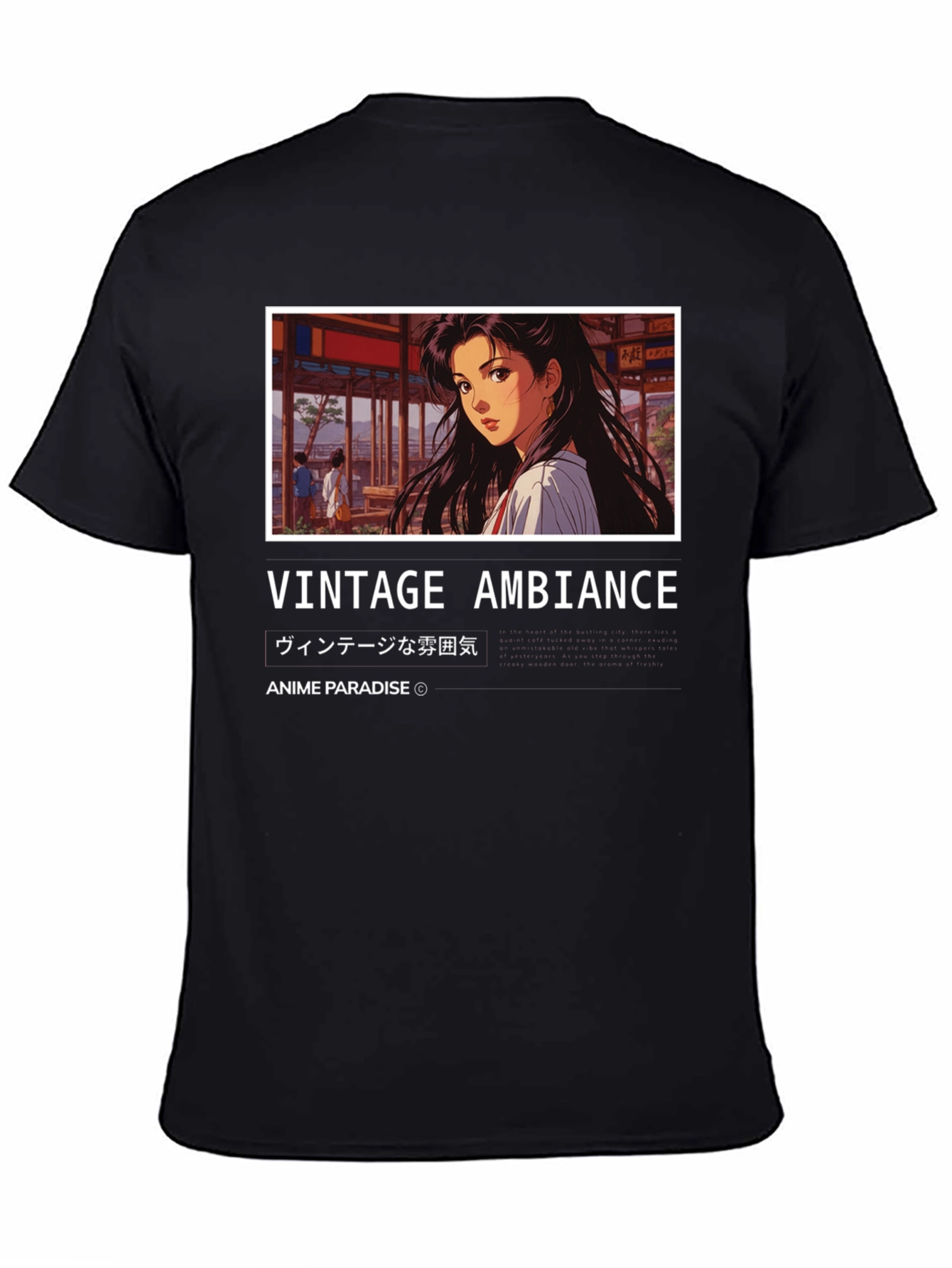 Black Vintage Anime Ambience T-Shirt view 4