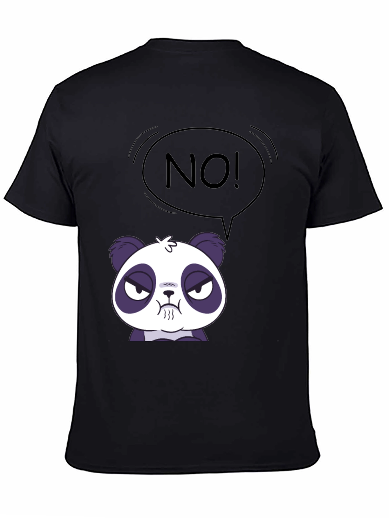 Black Funny Panda No T-Shirt - Black Crew Neck view 4