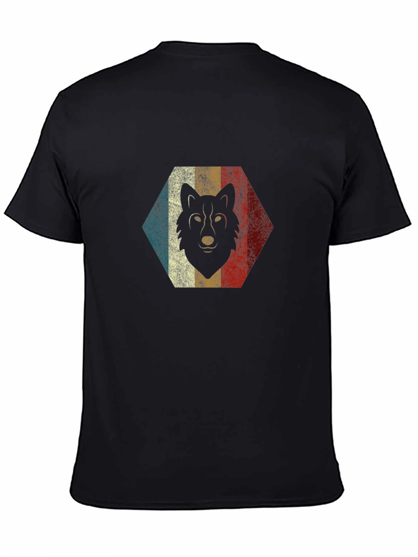 Black Retro Wolf Graphic Tee - Black Cotton Blend T-Shirt view 4