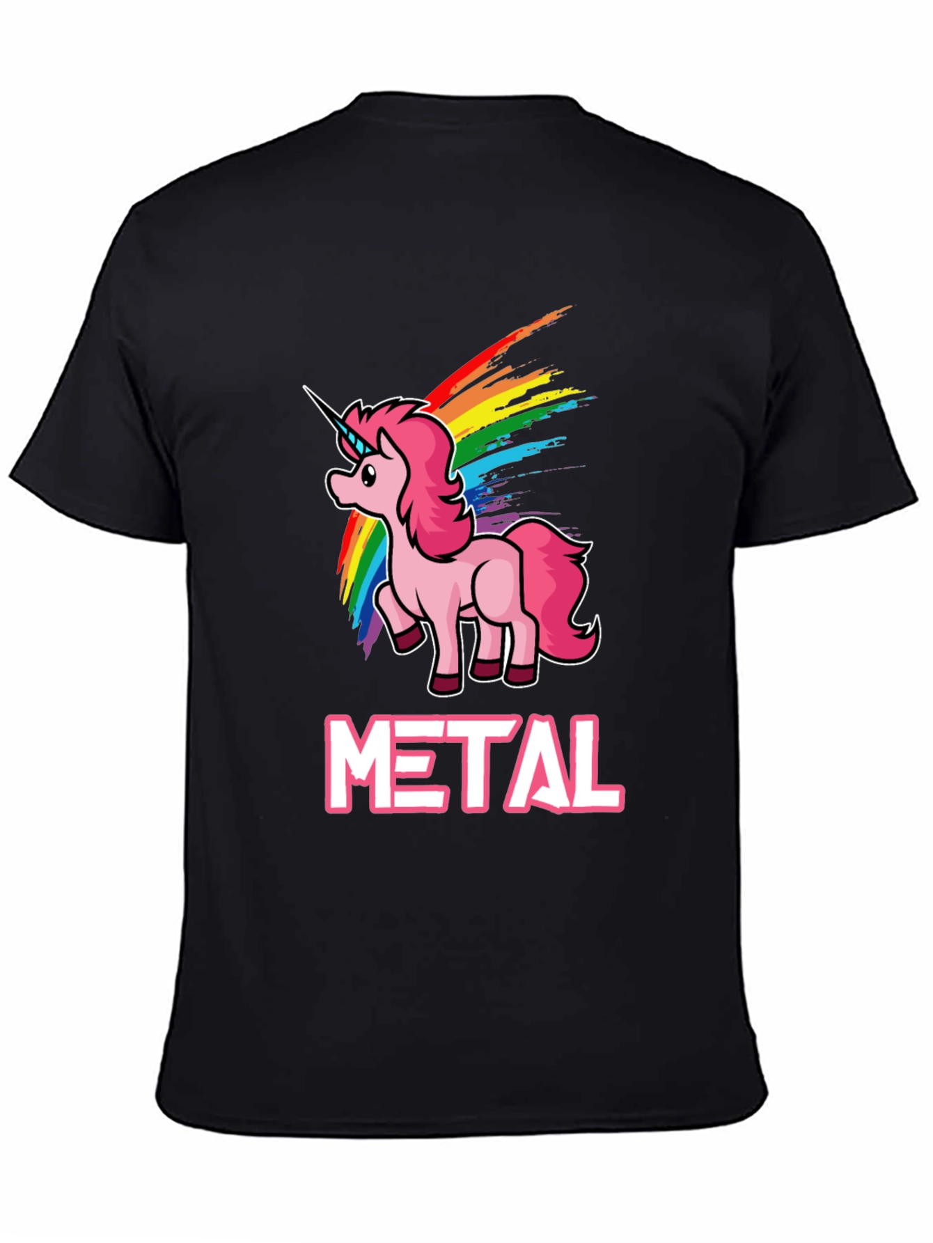Black Unicorn Metal Rainbow T-Shirt - Heavy Metal Style view 4