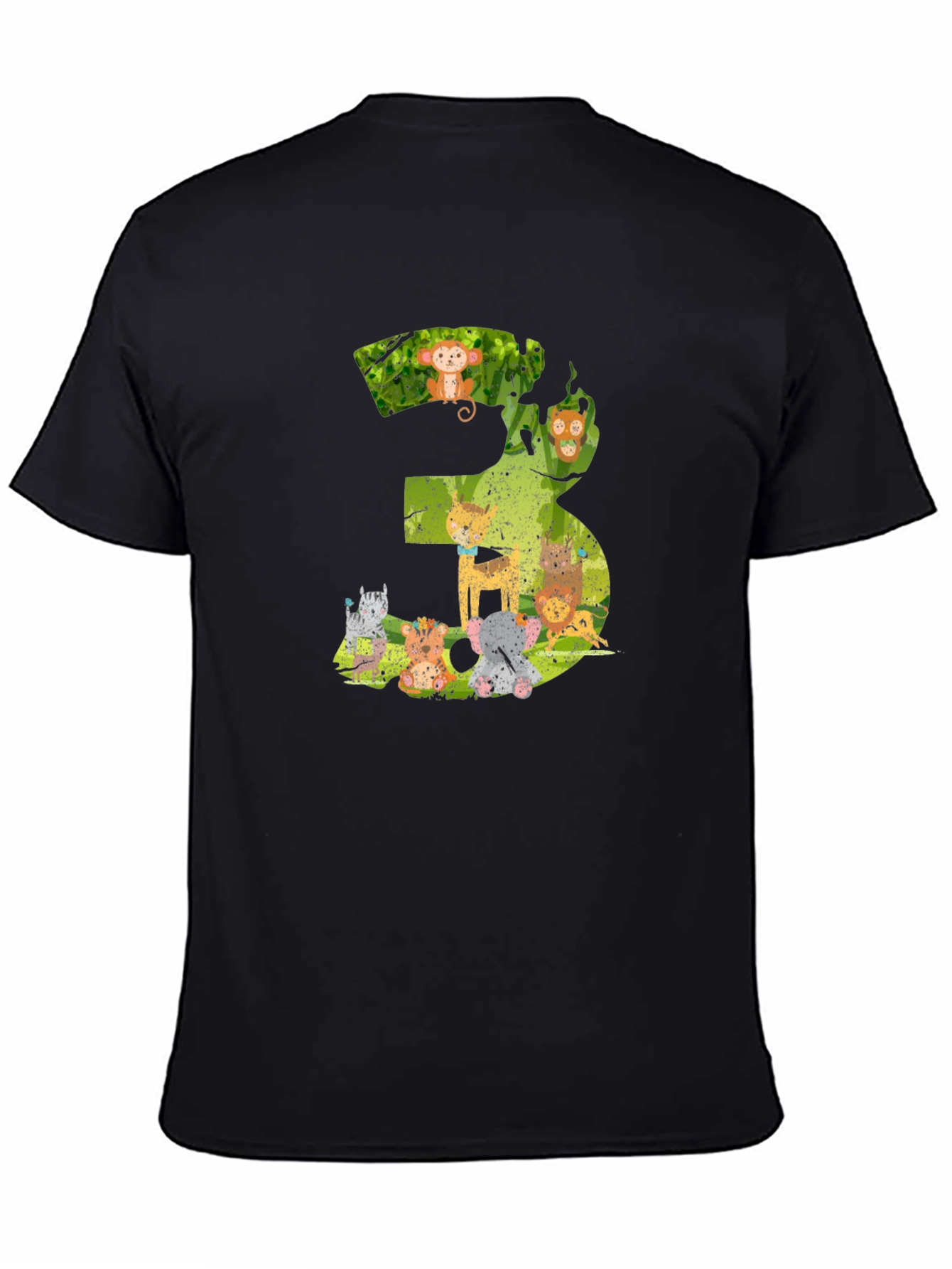 Black Kids Birthday Number 3 Animal T-Shirt view 4