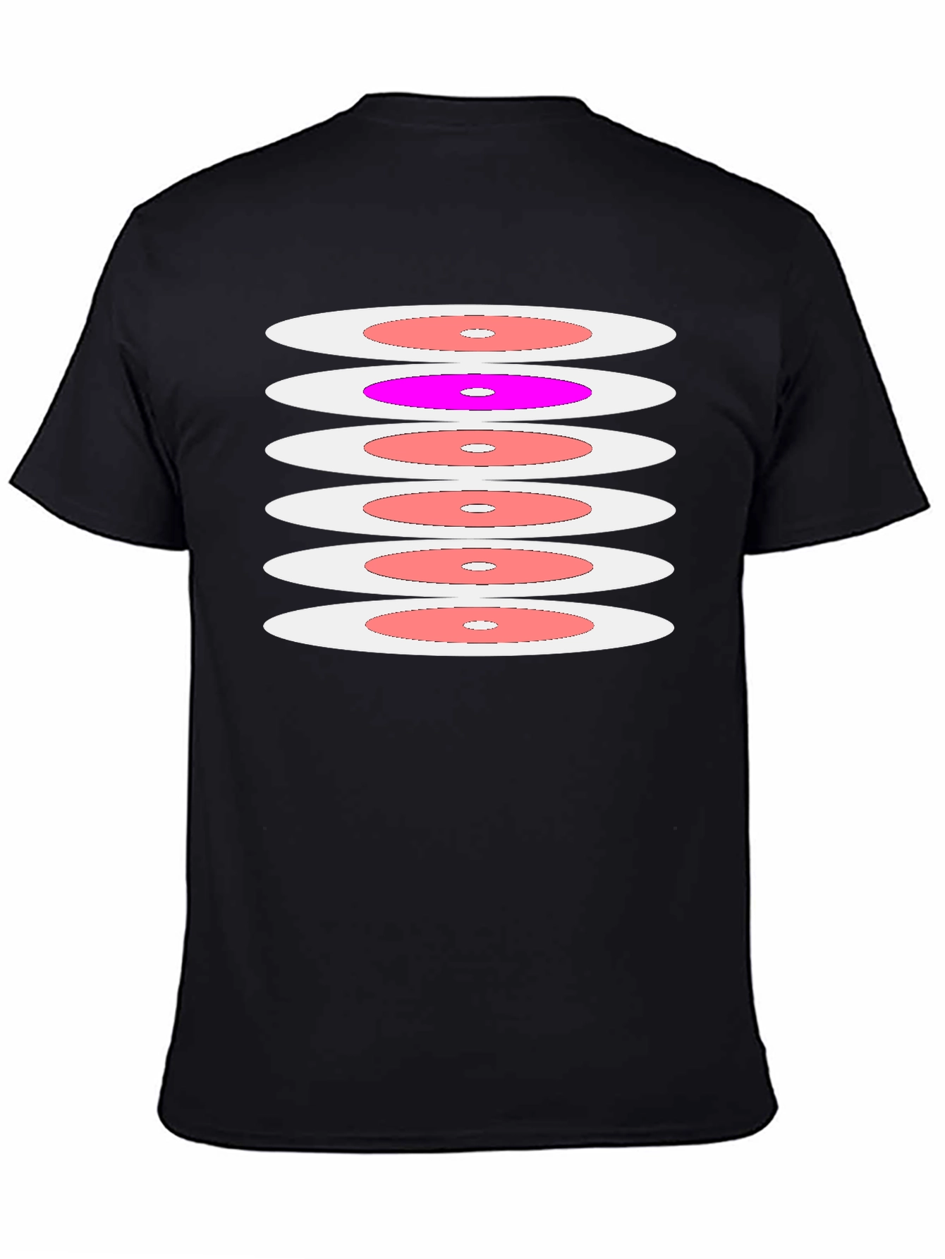Black Retro Disc Pattern Black T-Shirt view 4