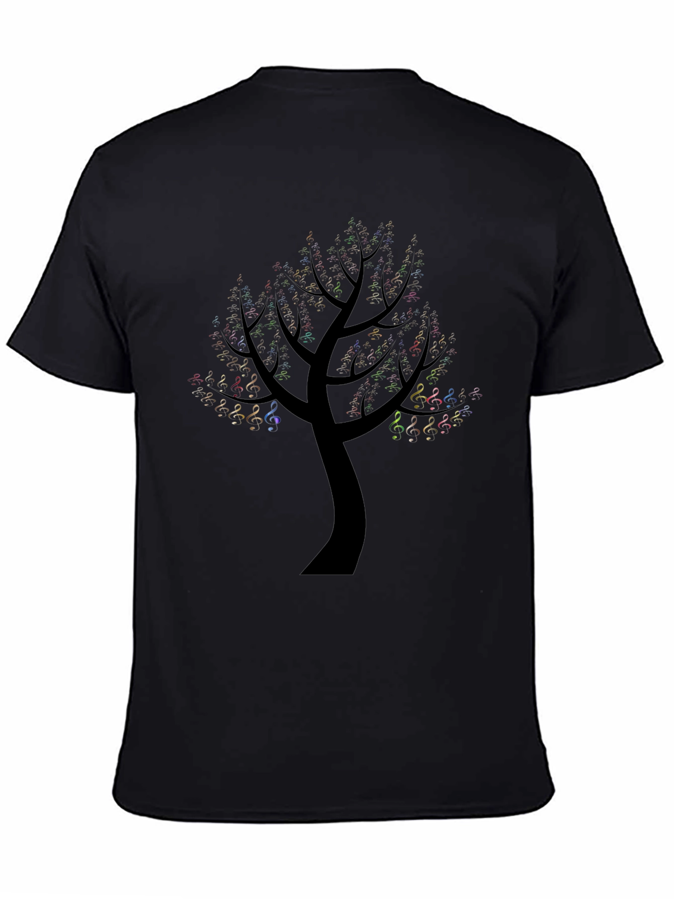 Black Music Note Tree Black T-Shirt view 4