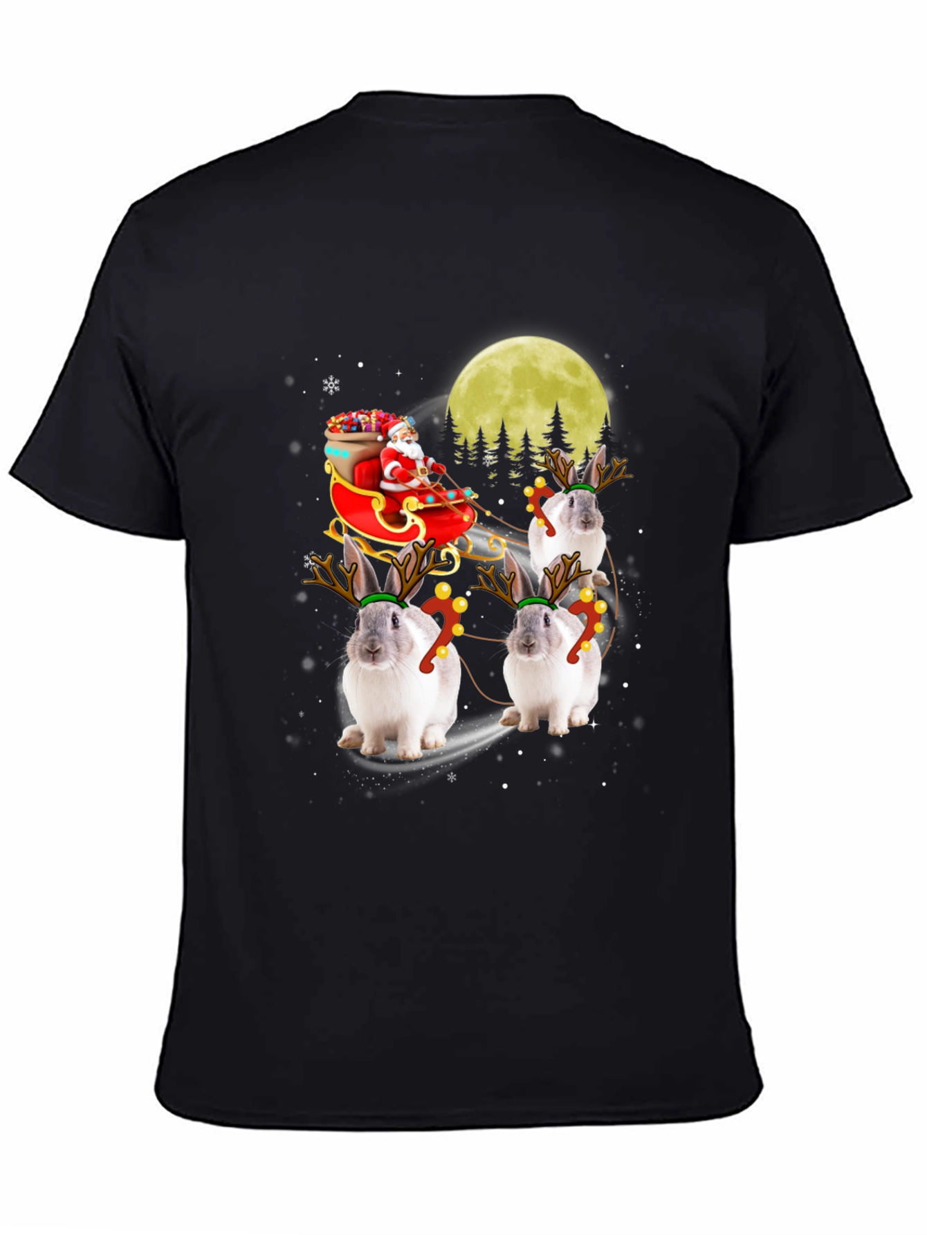 Black Christmas Bunny Reindeer T-Shirt view 4