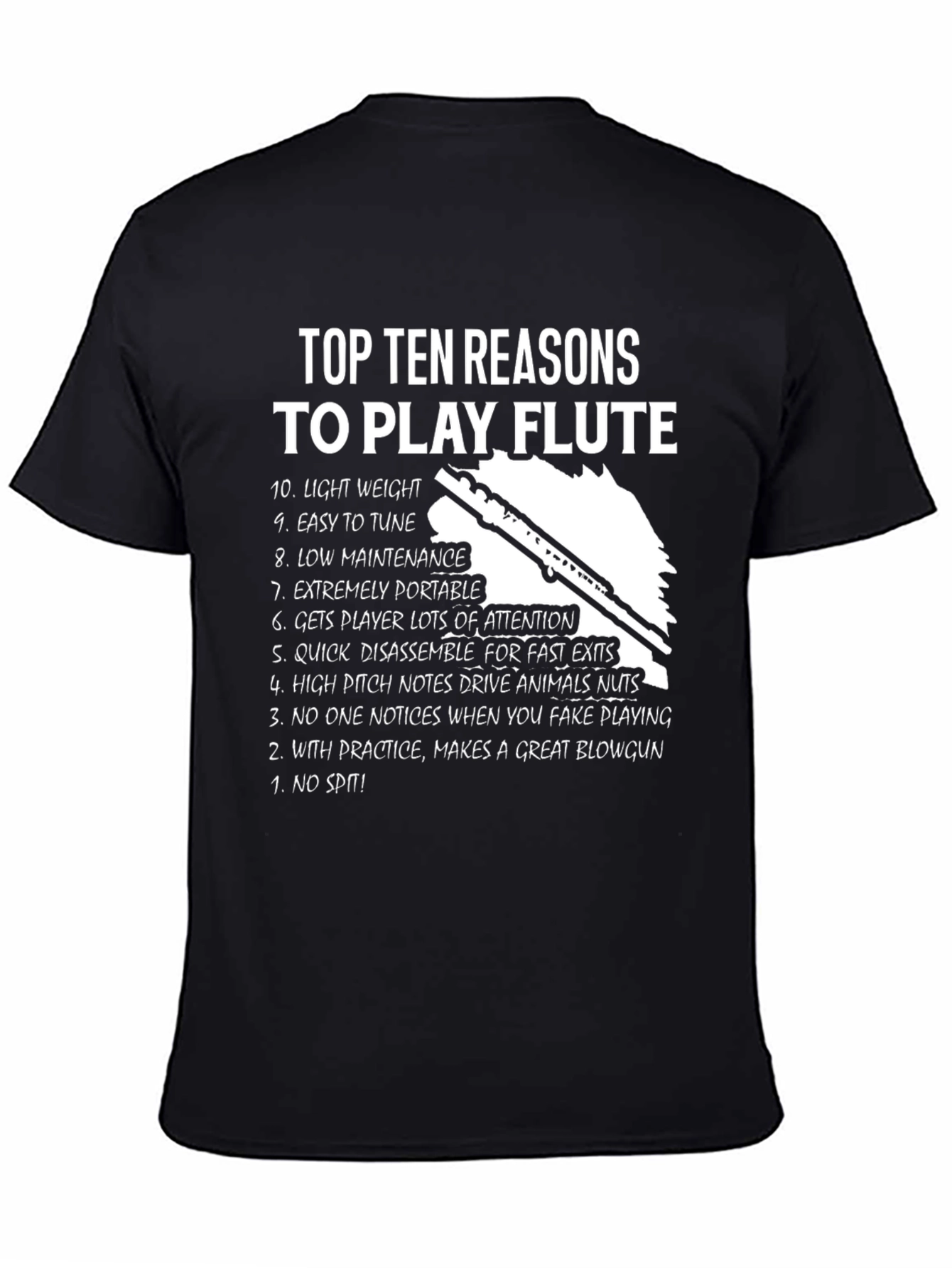 Black Top Ten Reasons to Play Flute T-Shirt view 4