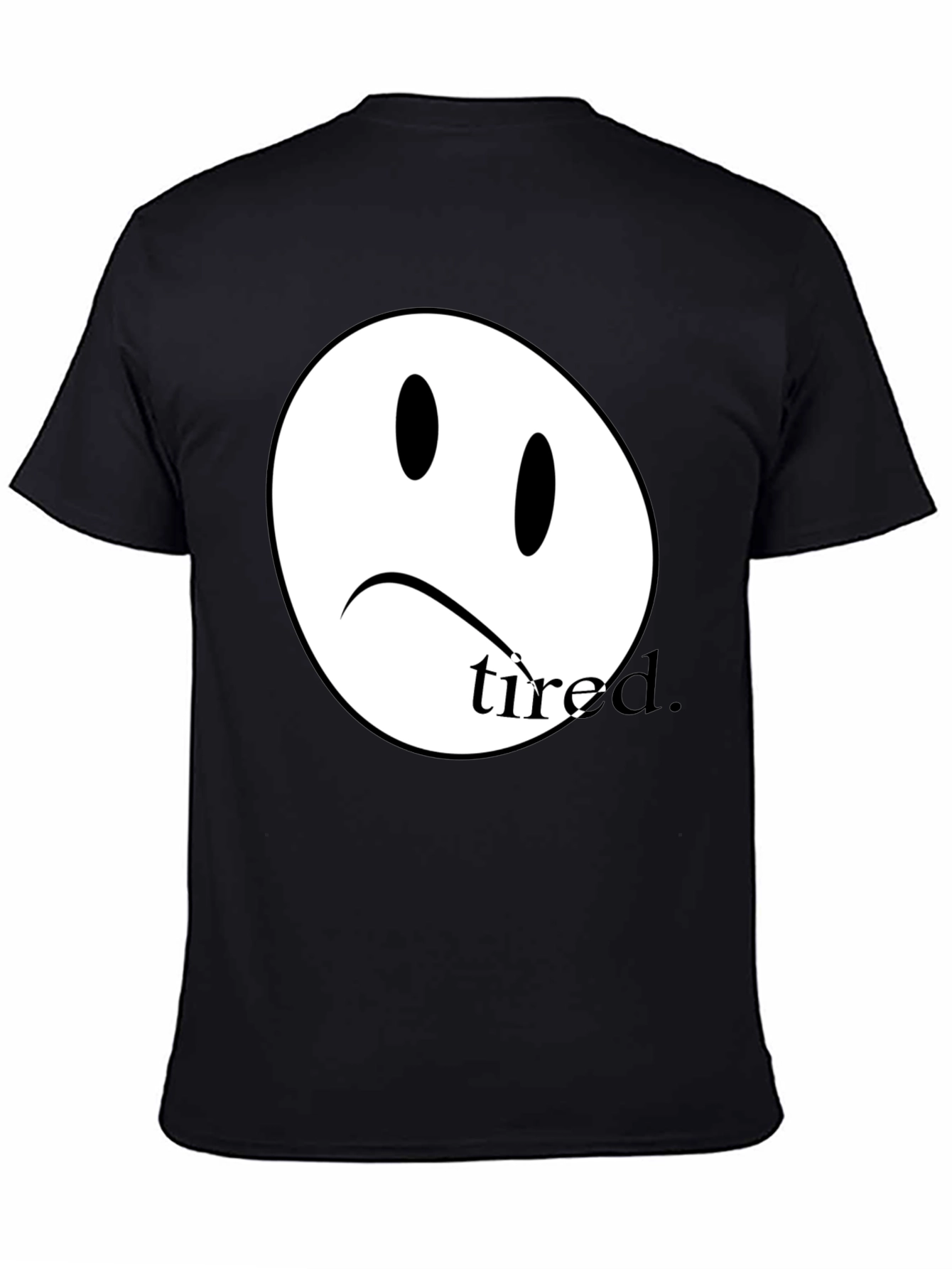 Black Sad Face Tired T-Shirt - Unisex Cotton Tee view 4