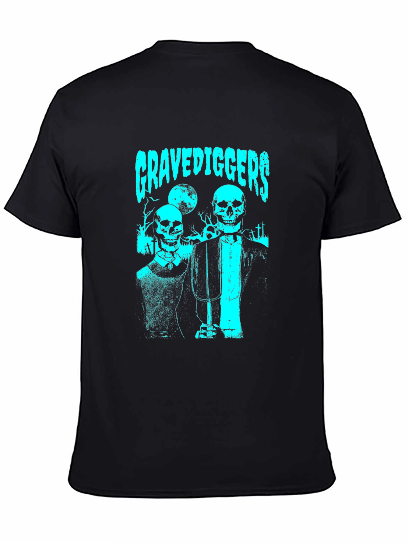 Black Gravediggers Skeleton Couple Graphic Black T-Shirt view 4