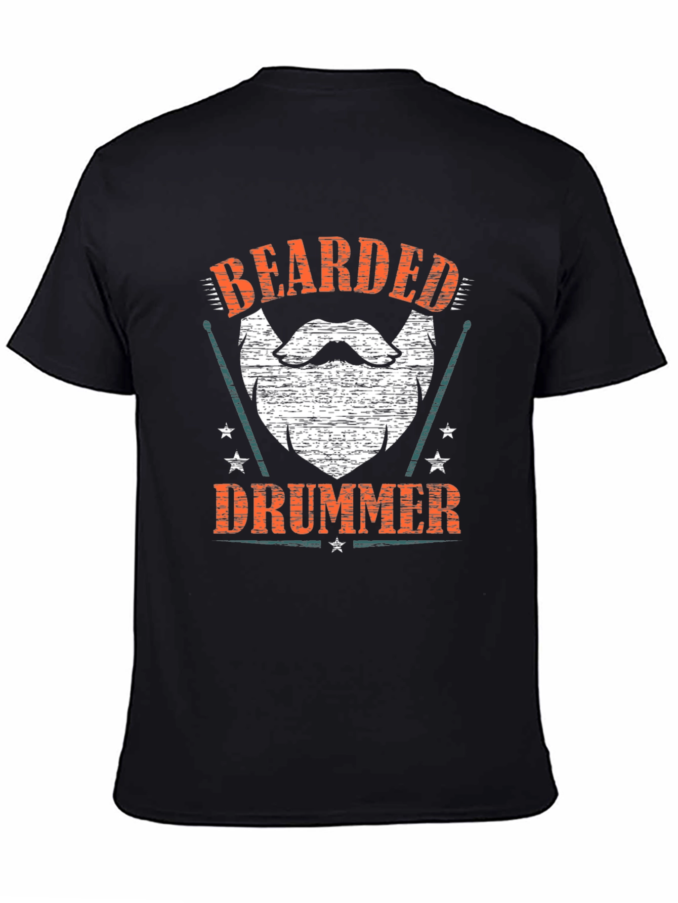 Black Bearded Drummer Black T-Shirt view 4