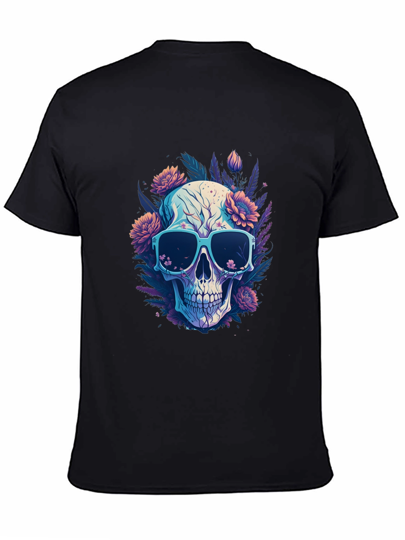 Black Skull and Flowers Graphic T-Shirt - Cool Style view 4
