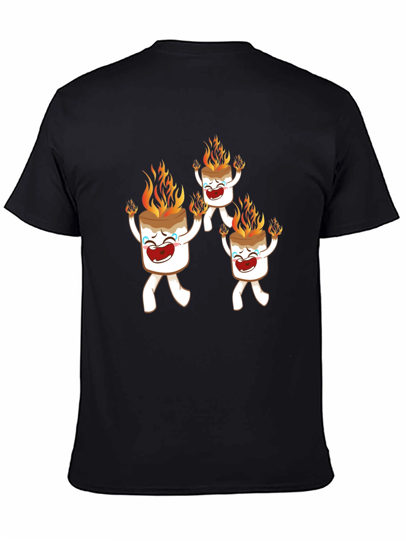 Black Burning Marshmallow Character Graphic Tee view 4