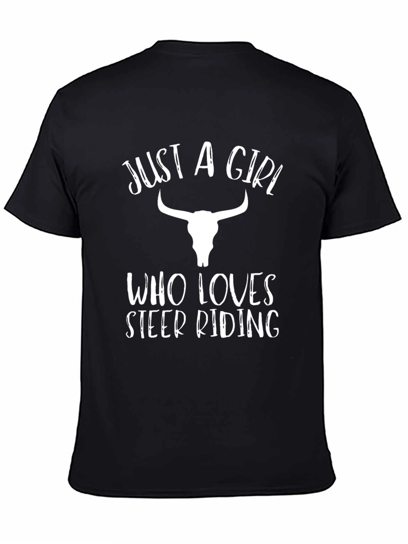 Black Just A Girl Who Loves Steer Riding T-Shirt view 4