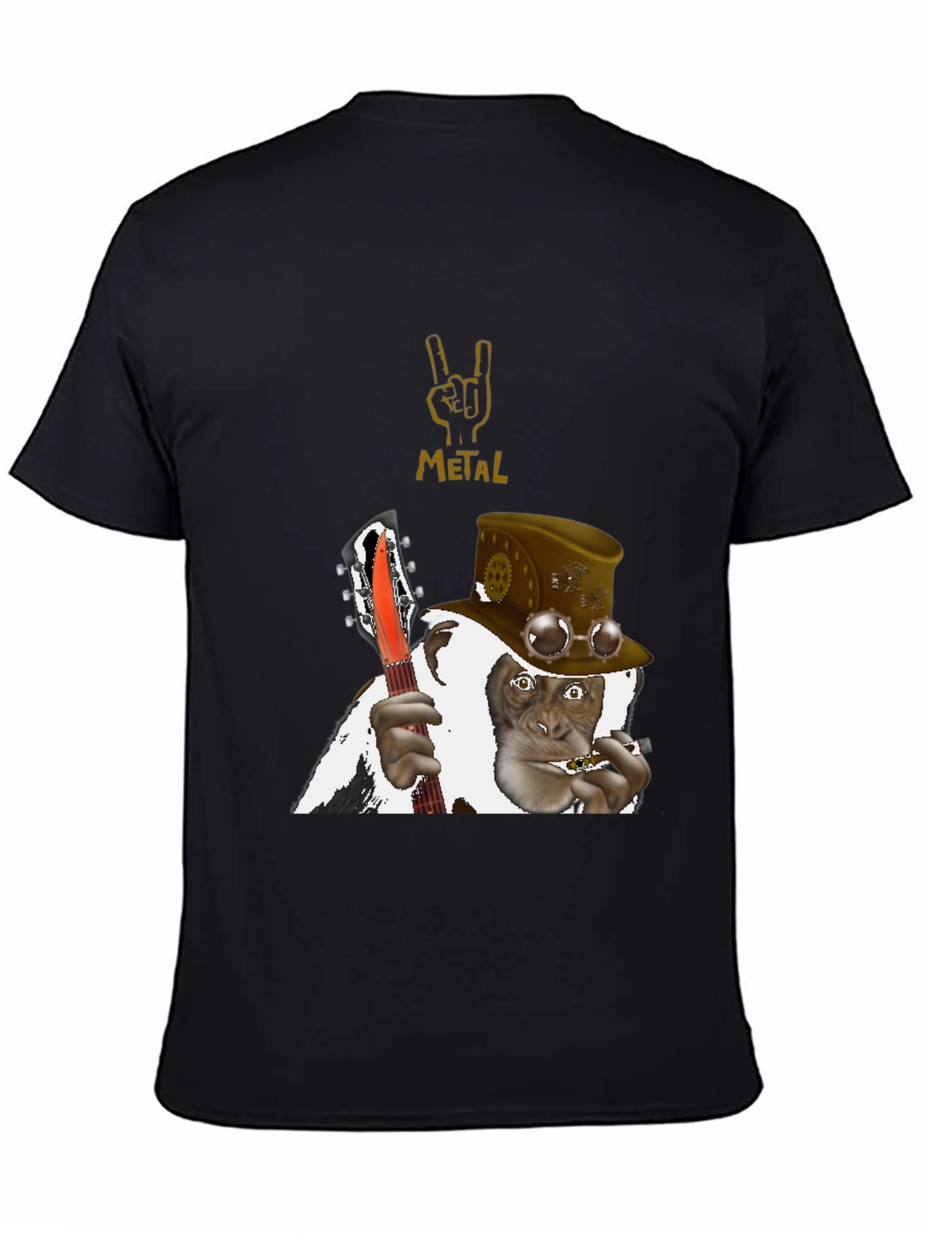 Black Steampunk Monkey Guitarist T-Shirt view 4