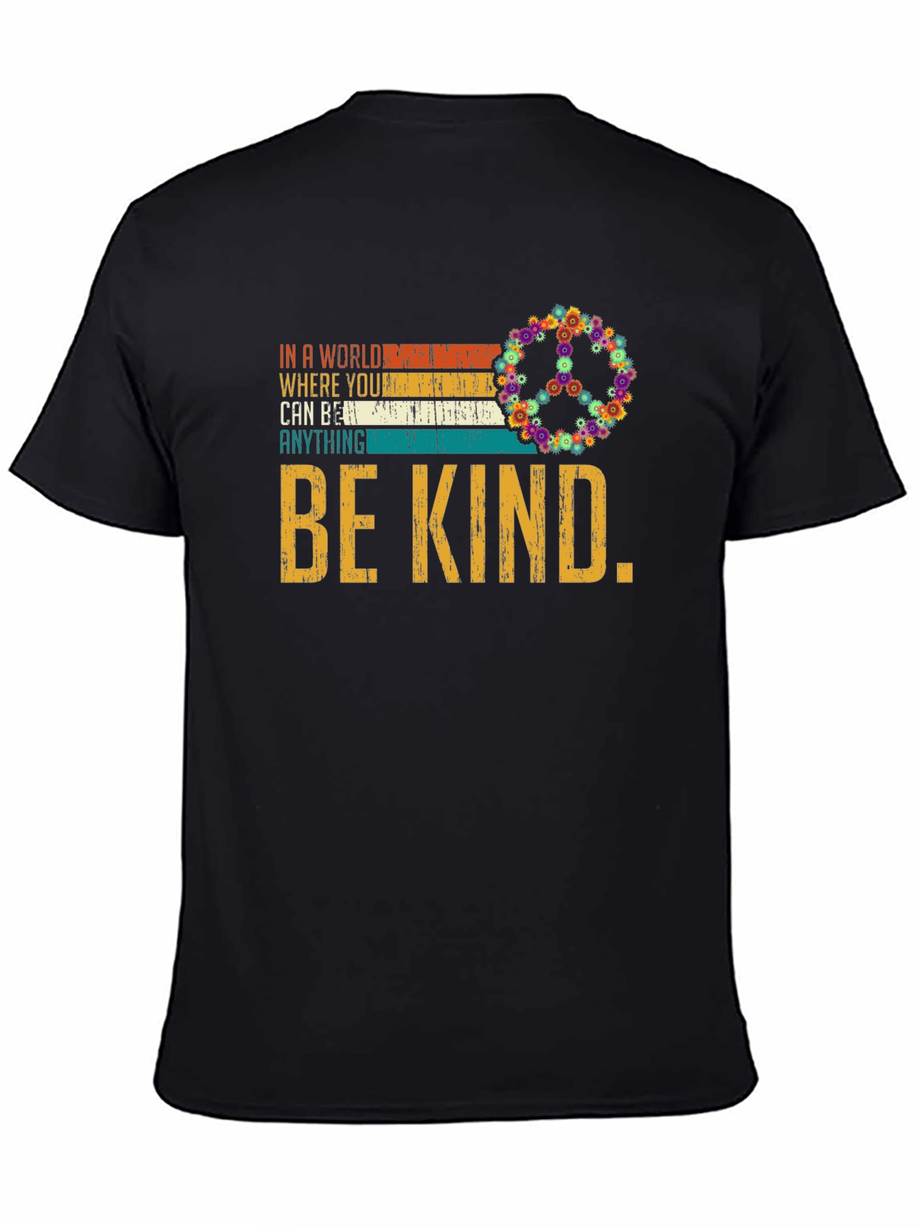 Black Be Kind T-Shirt - Floral Peace Sign - Inspiring Message view 4