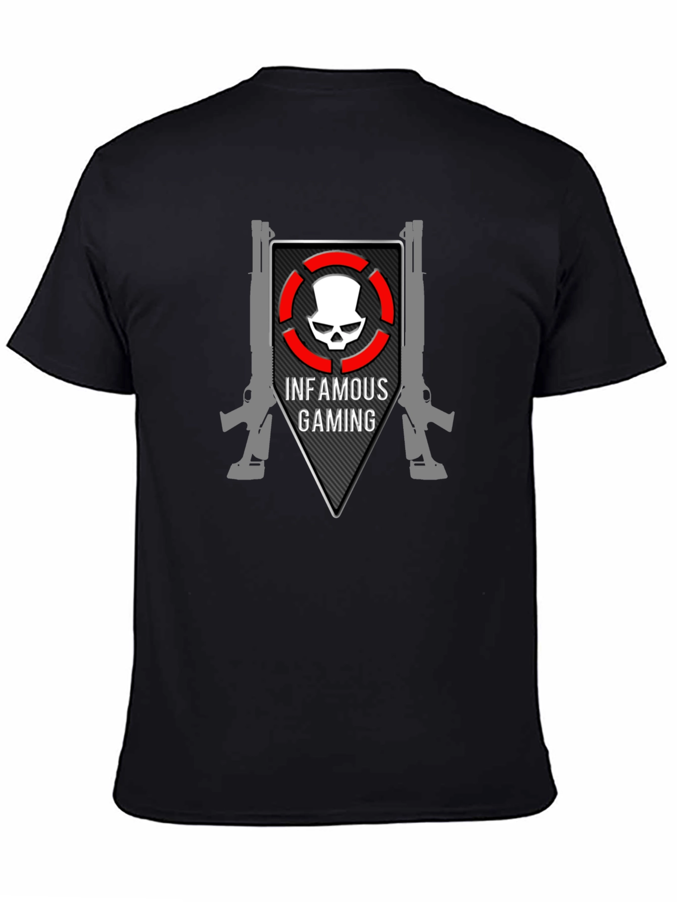 Black Infamous Gaming Black T-Shirt Skull Design view 4