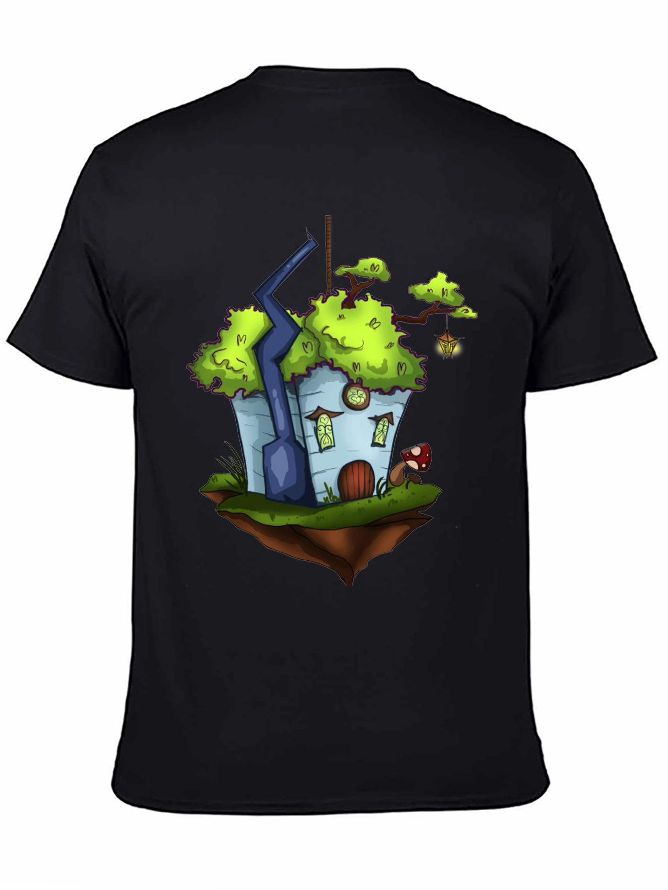 Black Whimsical Floating House T-Shirt view 4