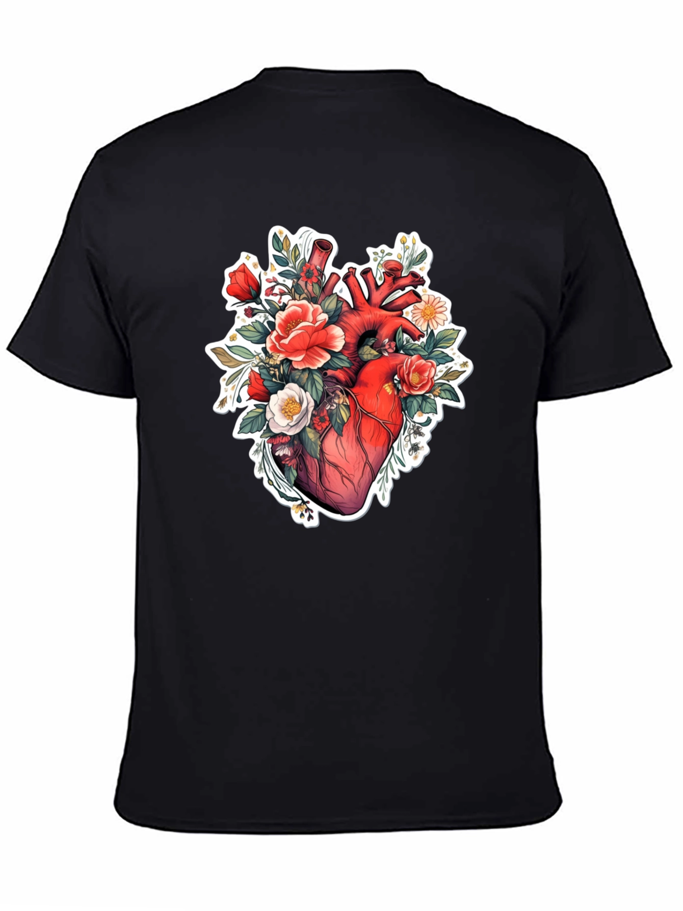 Black Anatomical Heart Floral T-Shirt view 4