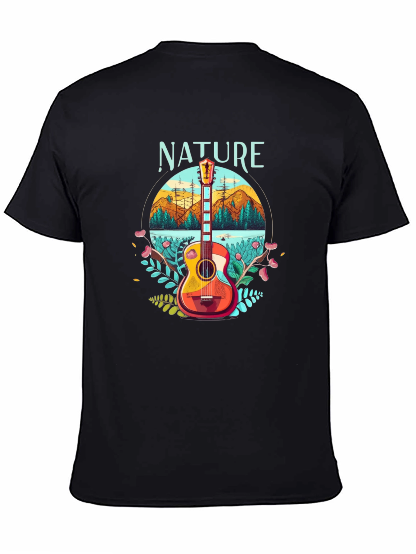 Black Nature Guitar T-Shirt - Outdoors Adventure Tee view 4