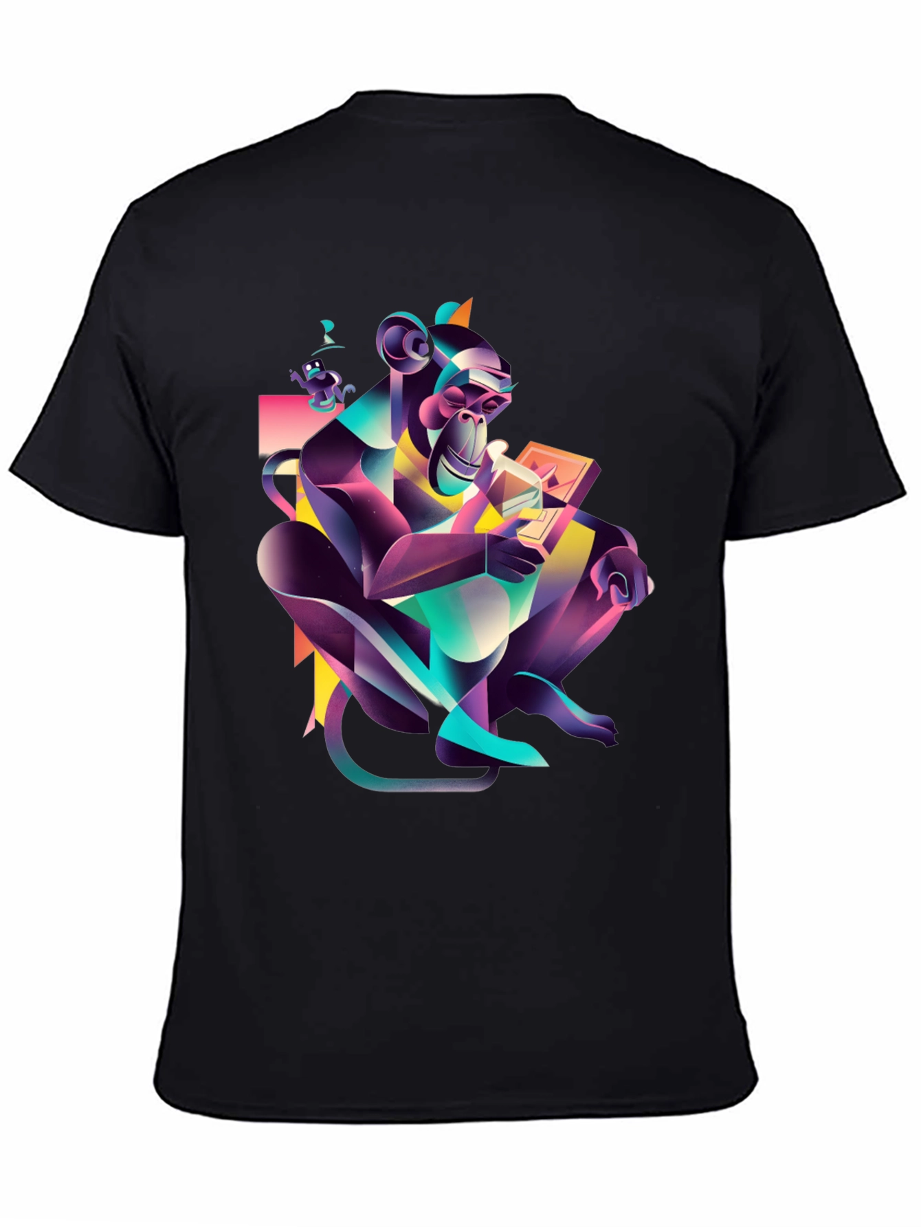 Black Abstract Monkey Graphic Black T-Shirt view 4