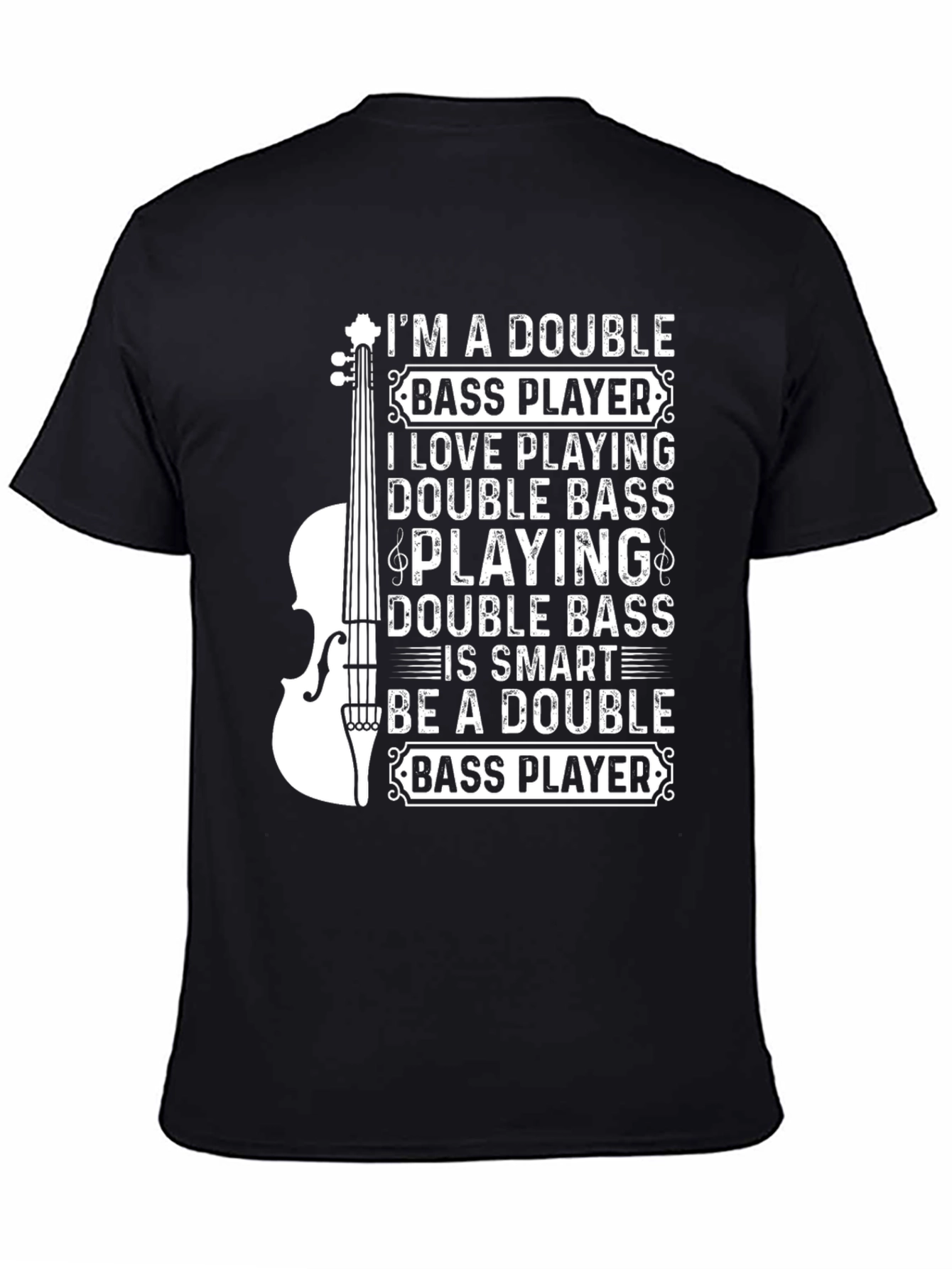 Black Double Bass Player Black Graphic T-Shirt view 4