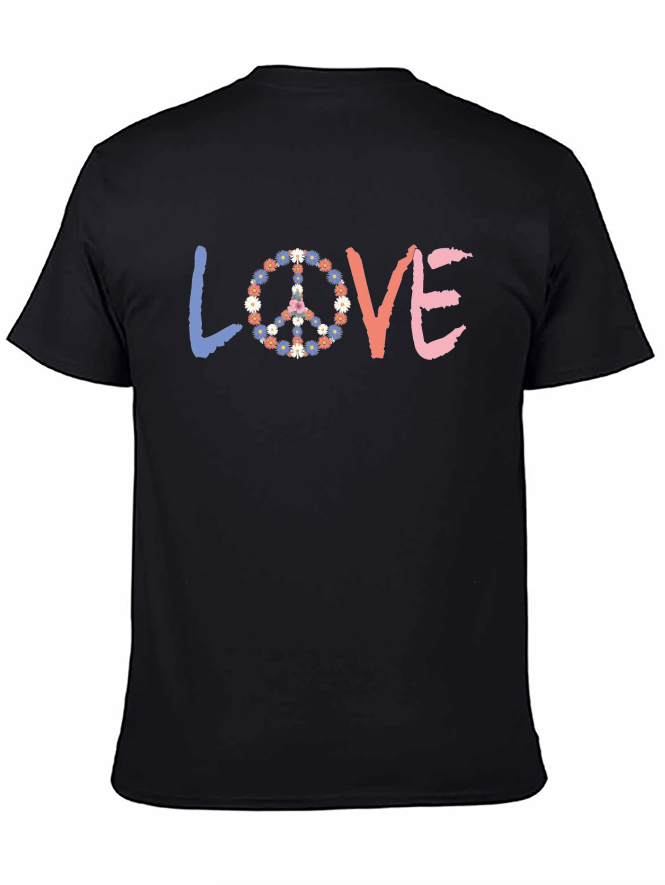 Black Love Peace Sign Floral T-Shirt - Casual Comfort view 4