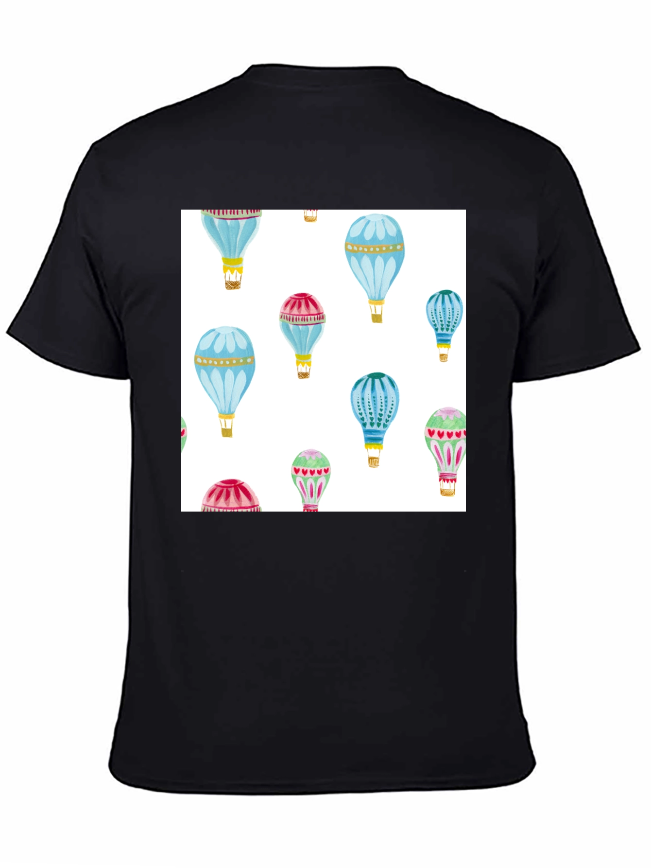 Black Hot Air Balloon Print Black T-Shirt view 4