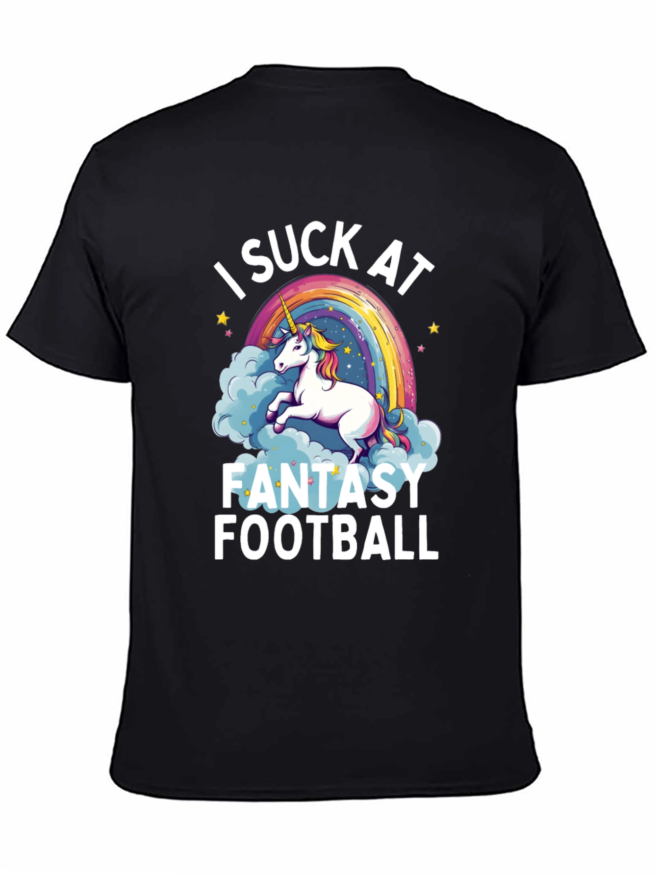 Black I Suck at Fantasy Football T-Shirt view 4
