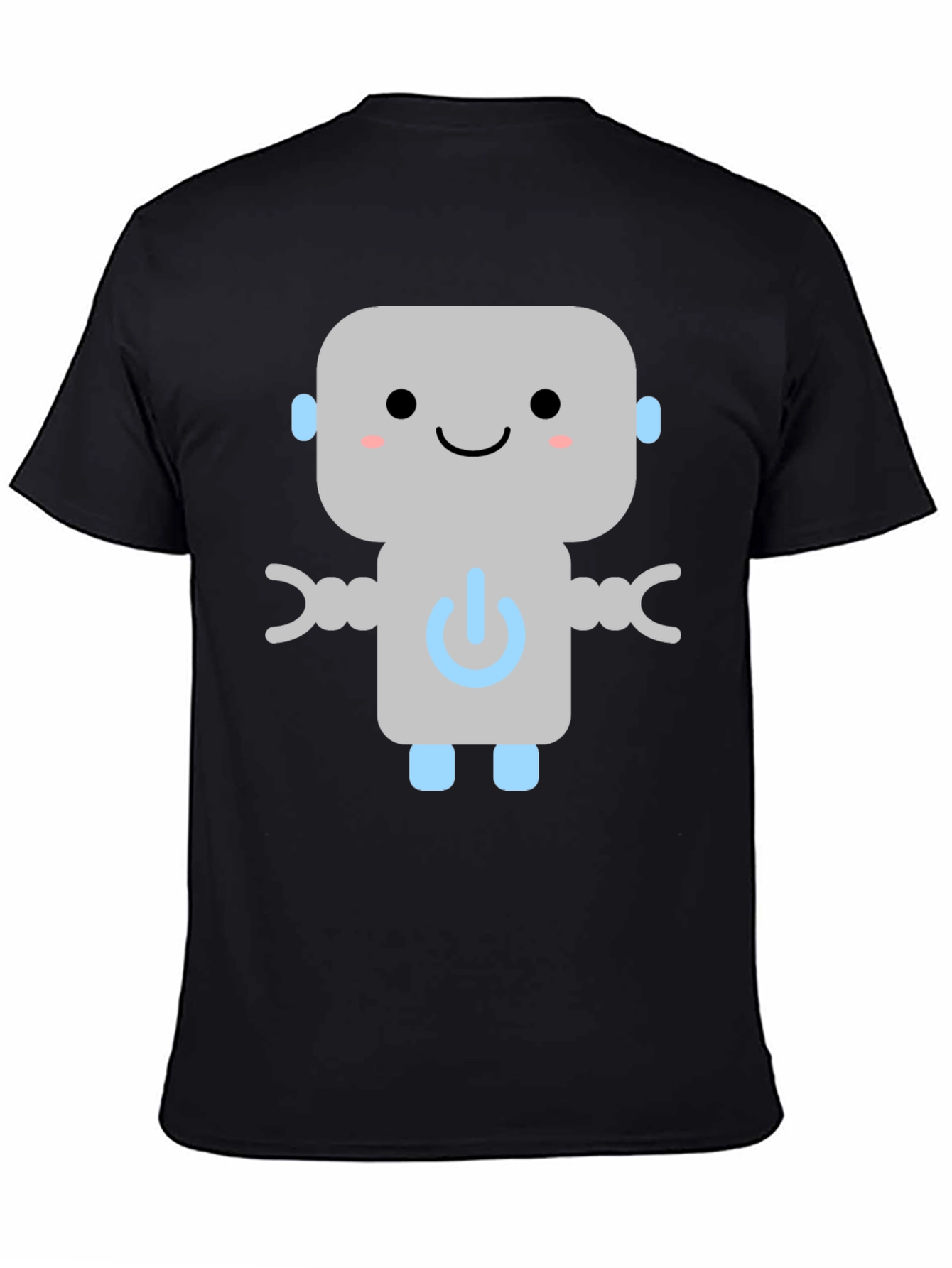 Black Cute Robot Graphic Tee - Black Cotton T-Shirt view 4