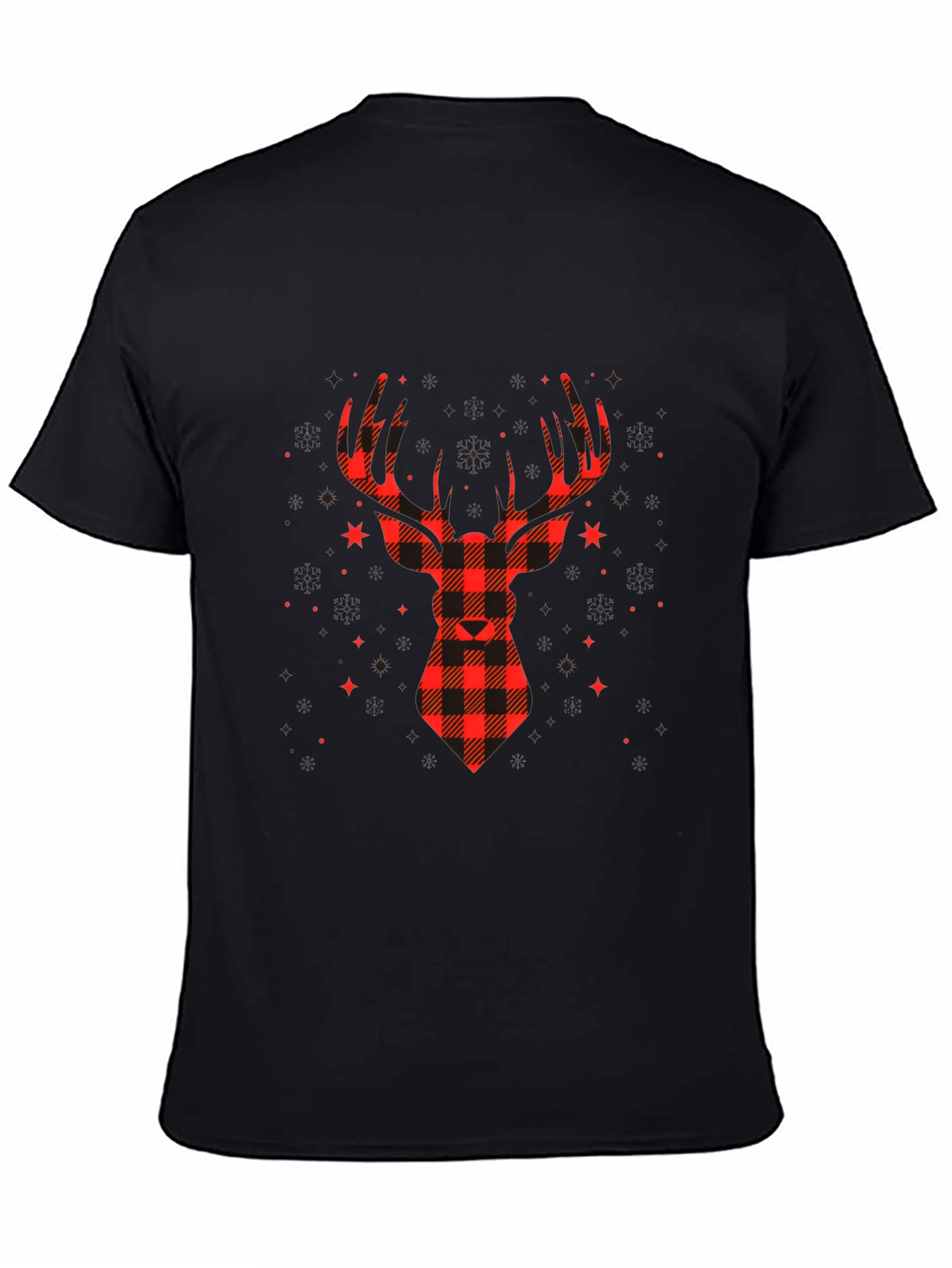 Black Plaid Reindeer Graphic Tee - Classic Holiday Style view 4