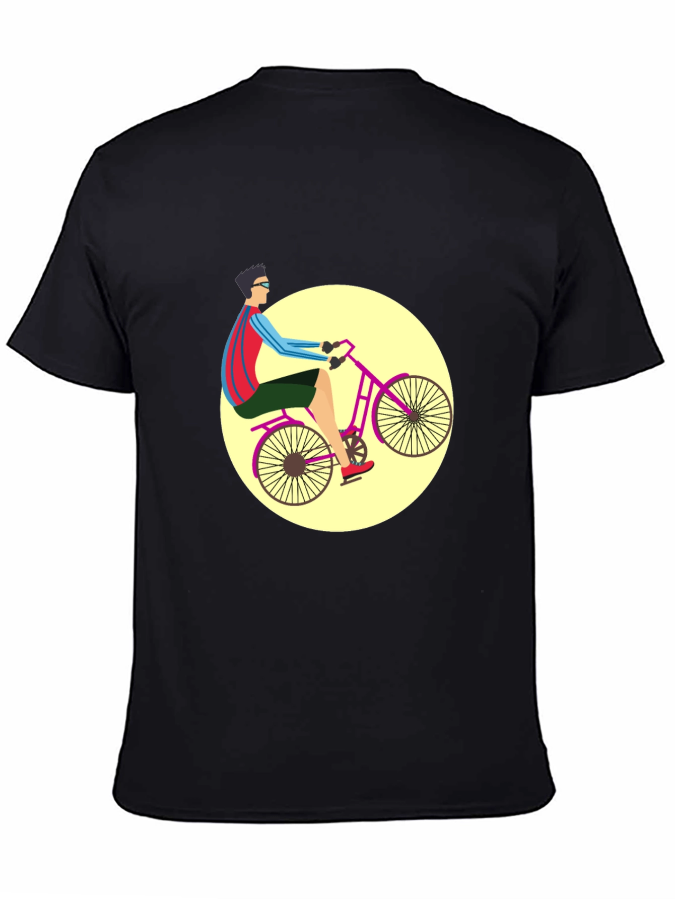 Black Stylish Bicyclist Graphic Tee - Black Cotton Blend view 4